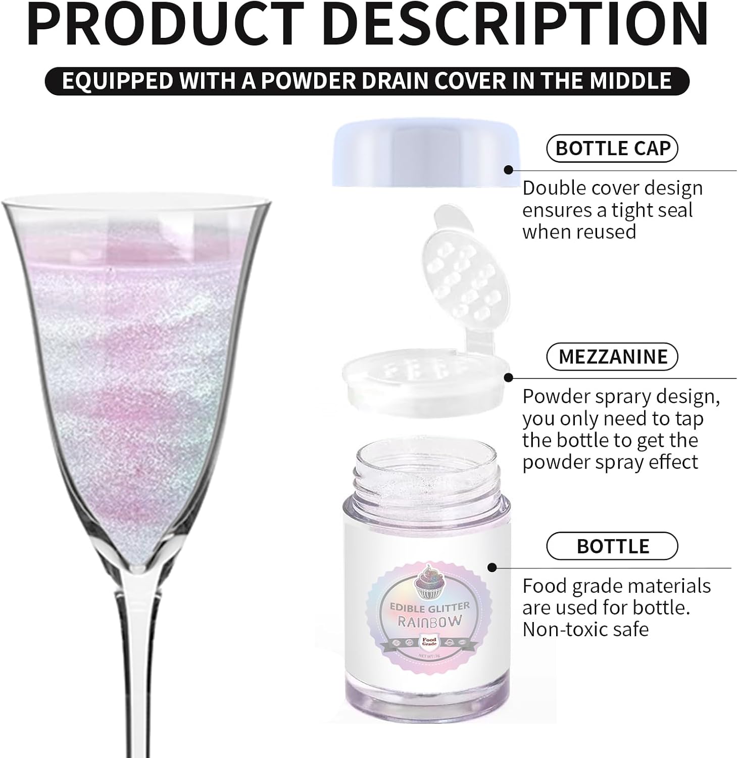 Detalle de PAVADOR Edible Luster Dust, 8-Colour Set, 3g for Drinks and Desserts