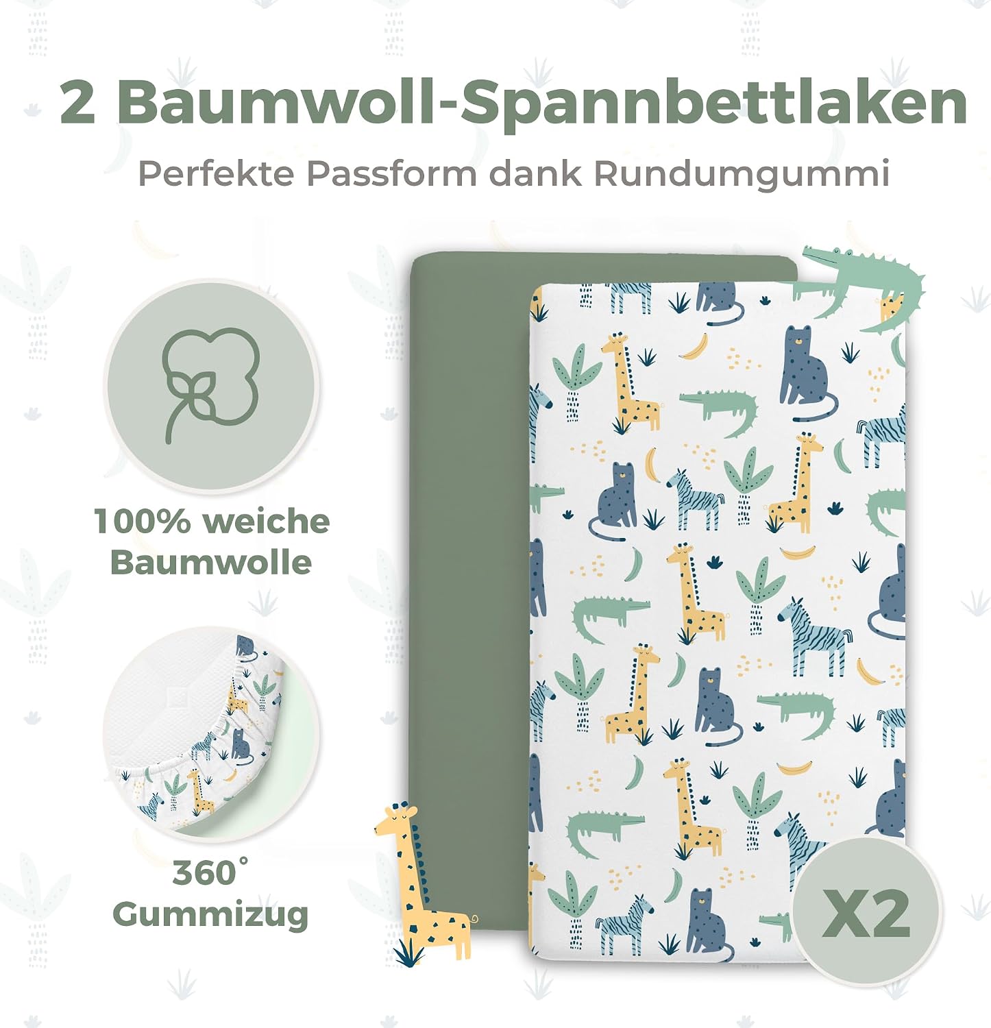 Thumbnail 2 de Dreamzie Set 2 Spannbettlaken Kinderwagen + Matratzenschoner Babybett (55x90 cm) aus 100 % Baumwolle