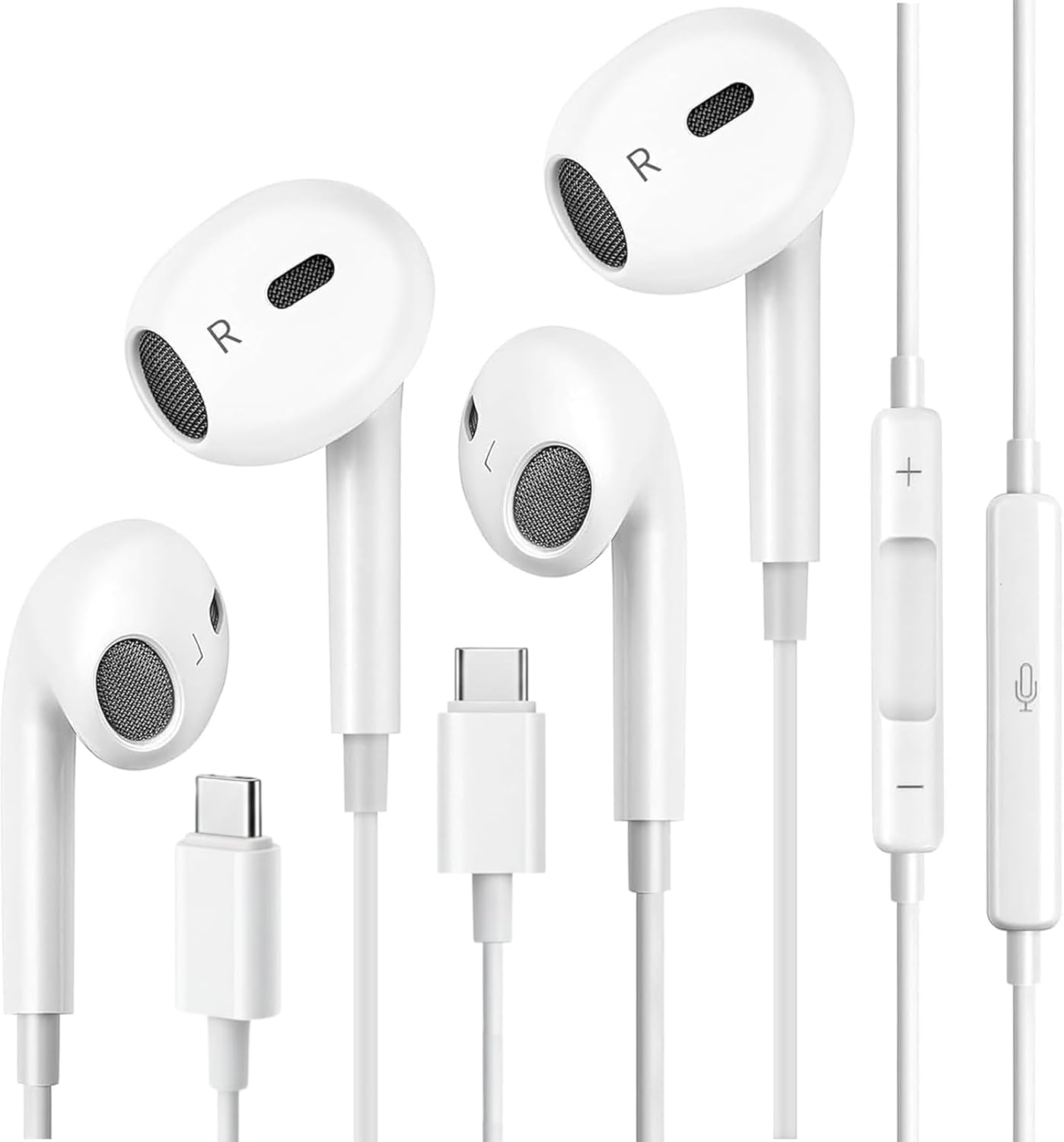 Detalle de ZENBEL 2 Pack USB-C Earbuds: In-Ear Wired Headphones for iPhone 15/16/17 (USBC) with Mic & Volume Control