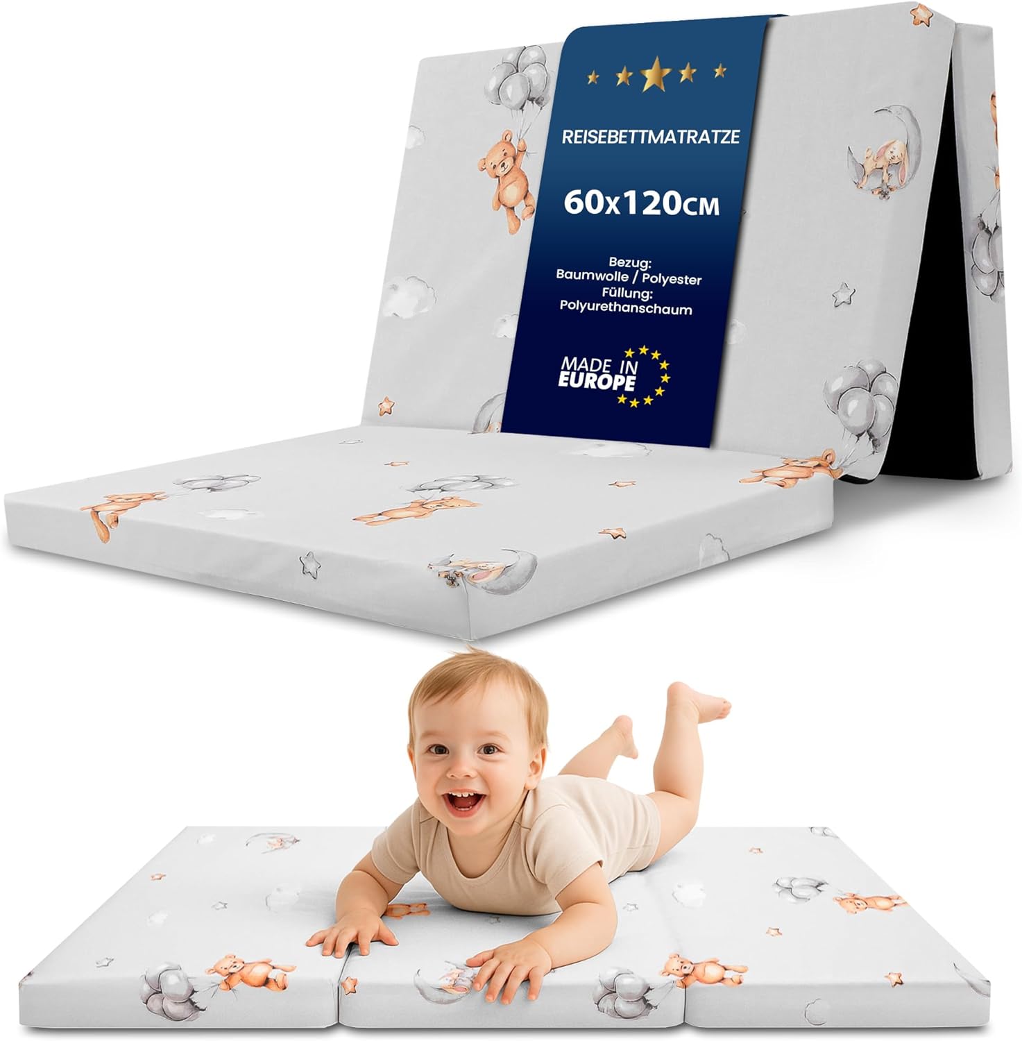 Detalle de Klappmatratze 60x120 cm für Reisebett & Gästematratze – faltbare Babymatratze mit Transporttasche