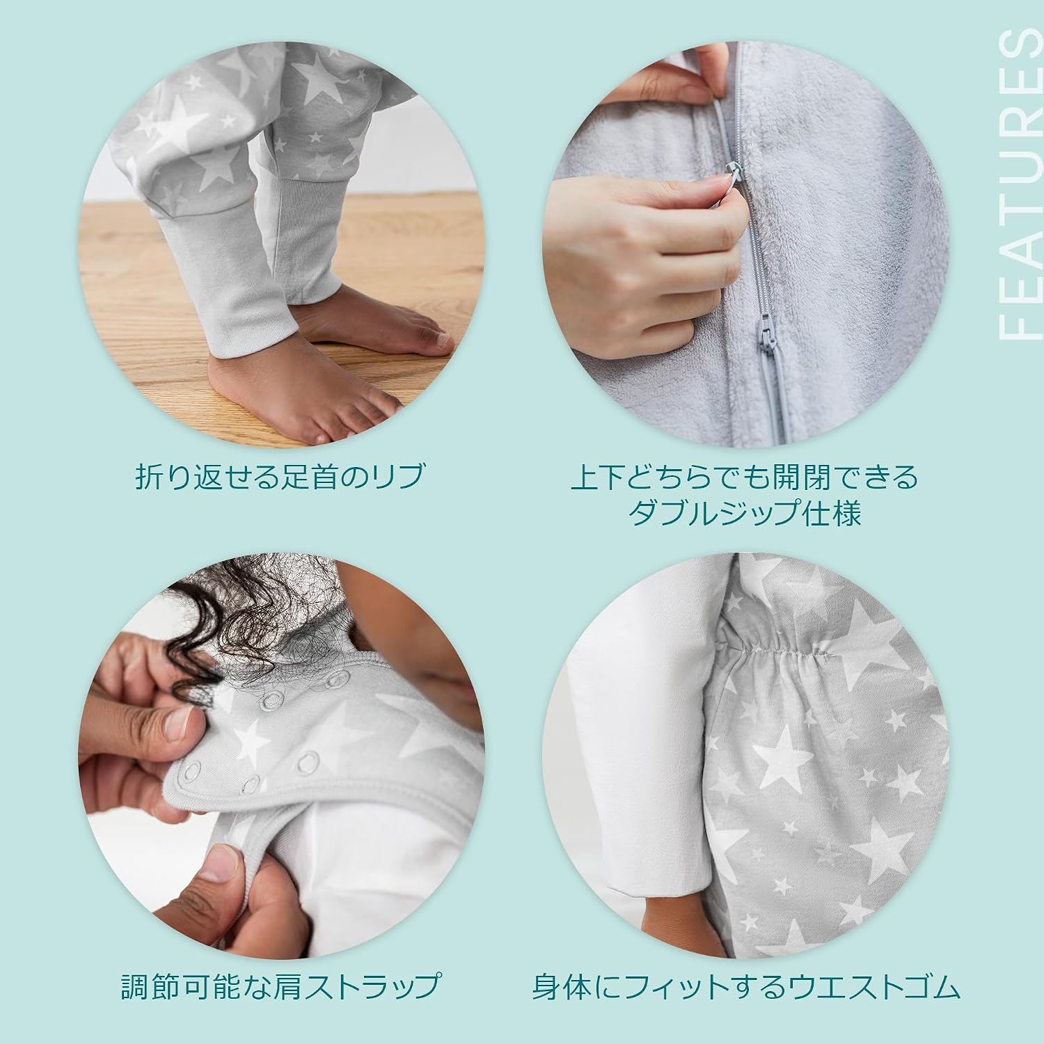 Detalle 2 de aden + anais AKADABASTC10002 足付きスリーパー 90サイズ 綿素材・ダブルジップ仕様