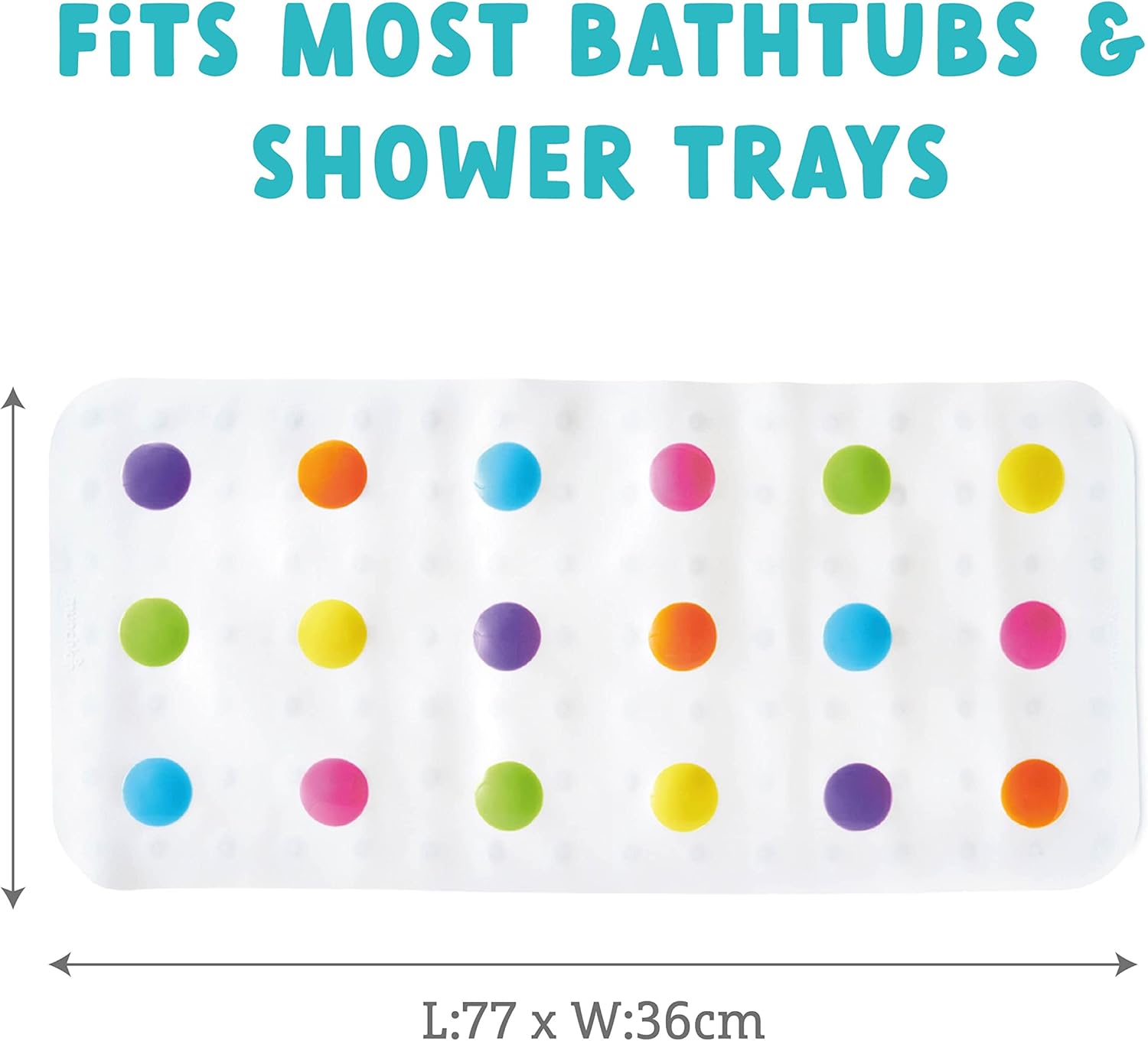 Thumbnail 1 de Munchkin Dandy Dots Non Slip Baby Bath Mat (White) – Colourful Shower Mat with Strong Suction