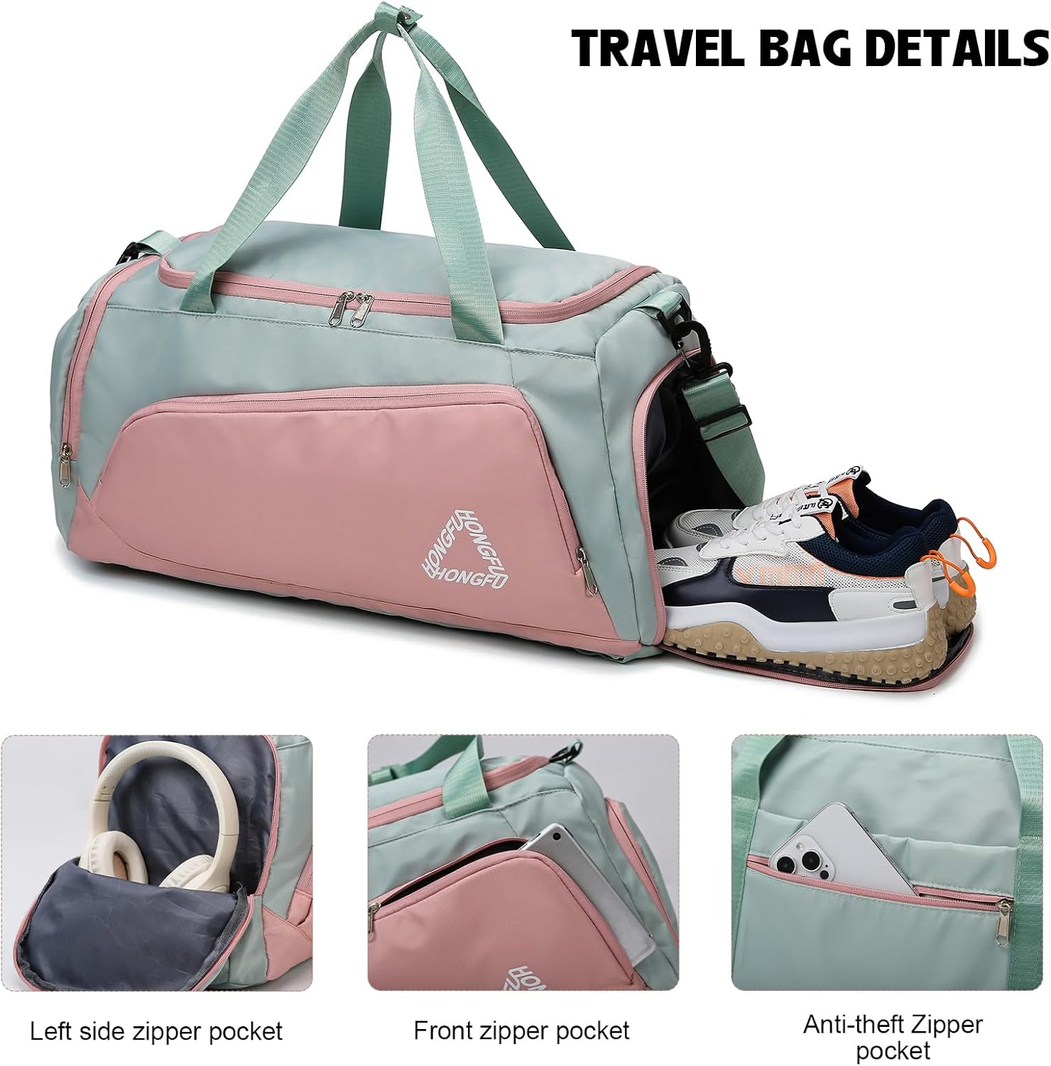 Detalle de Suweir Sporttasche Damen 45L – 3-in-1 Reisetasche mit Schuhfach, Nass-/Tchtfach & Rucksackfunktion