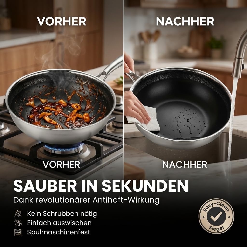 Detalle 2 de FIXLINE® BLACK FOREST Wokpfanne 28 cm – Keramikbeschichtung, induktionsgeeignet, backofengeeignet bis 230°C