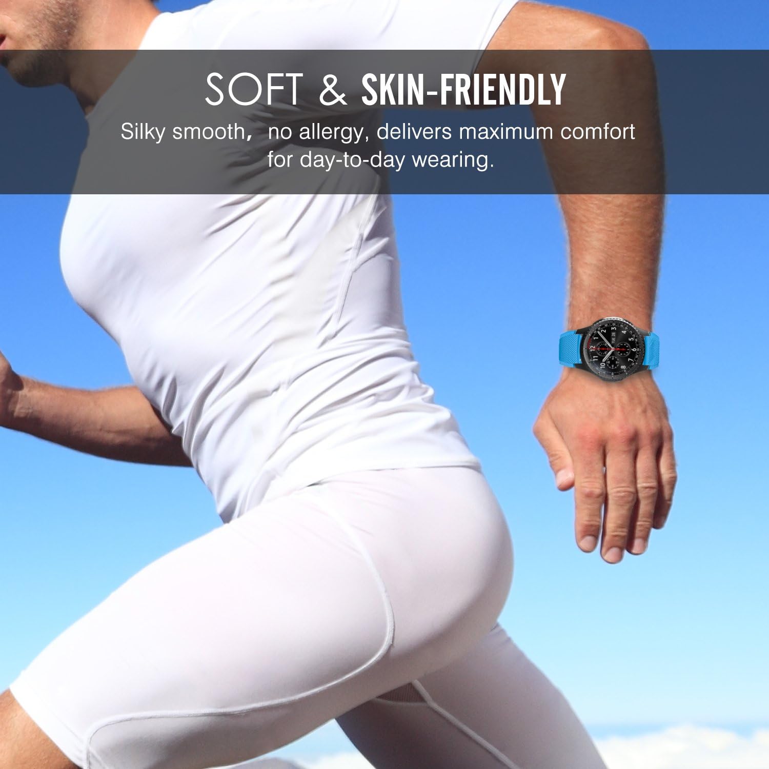 Thumbnail 3 de MoKo 22mm Soft Silicone Sport Strap for Samsung Galaxy Watch 3 45mm / Galaxy Watch 46mm / Gear S3 (Blue)
