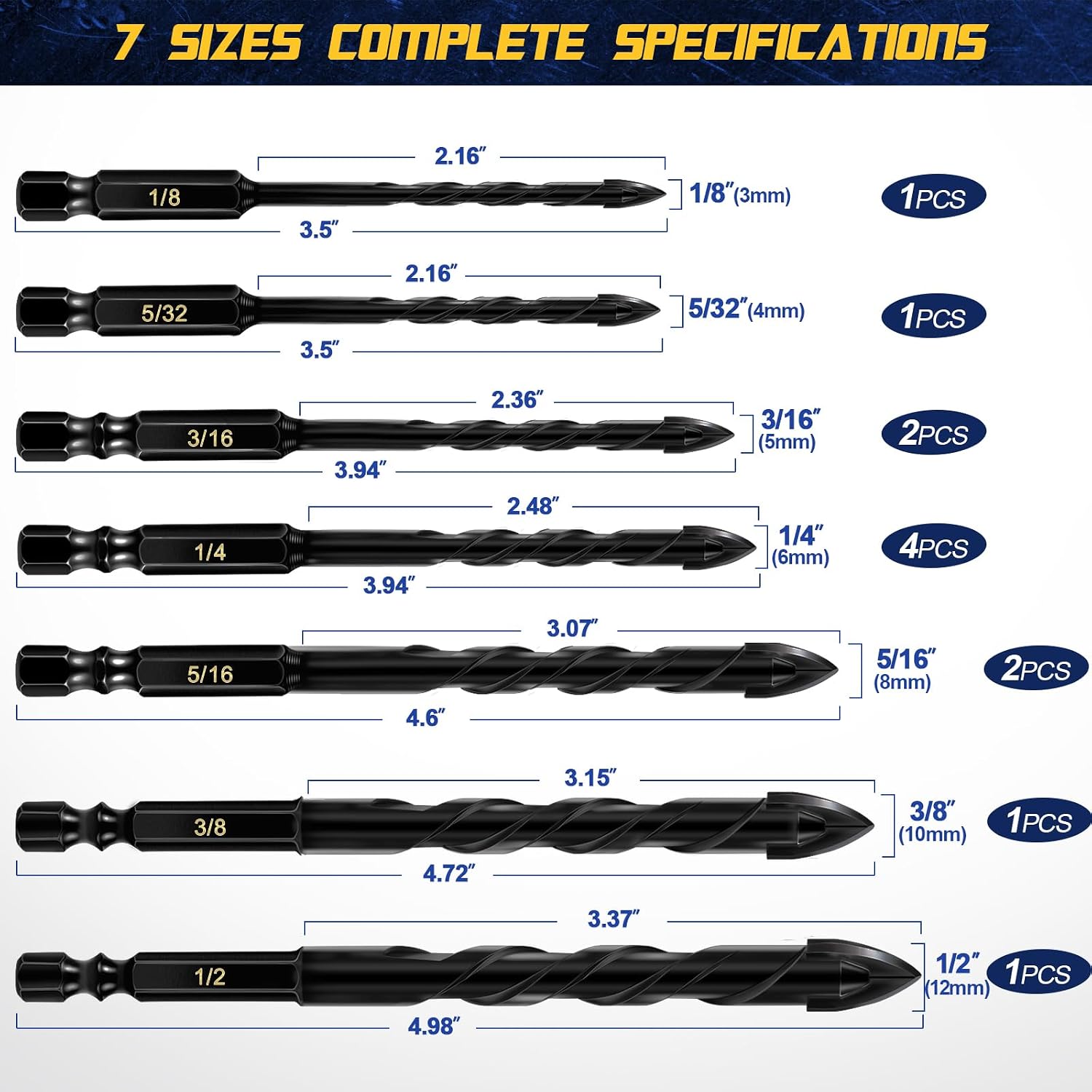 Thumbnail 3 de DYRECELVE Masonry Drill Bit Set, 1/4-Inch Hex Shank