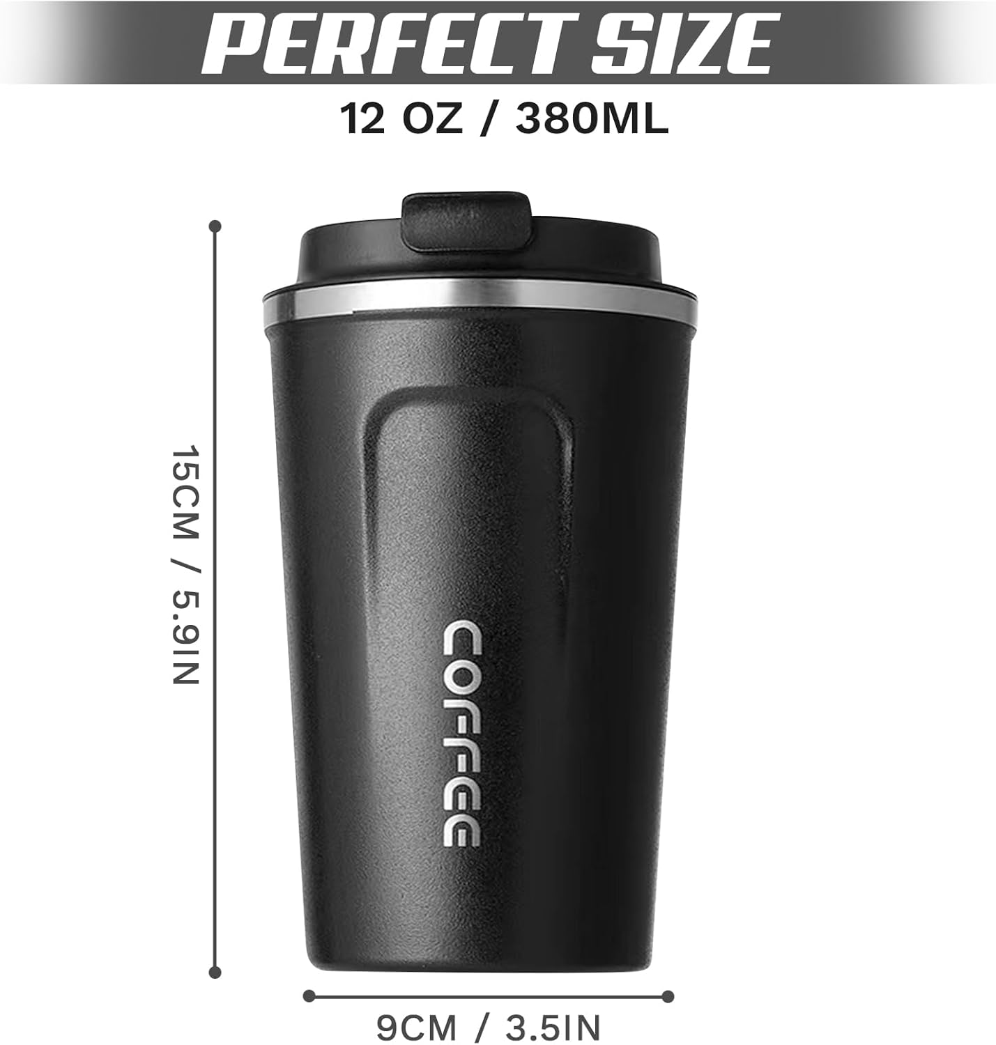 Detalle 2 de SPLMIFA 12oz leak-proof stainless steel vacuum travel coffee mug with lid (Black)
