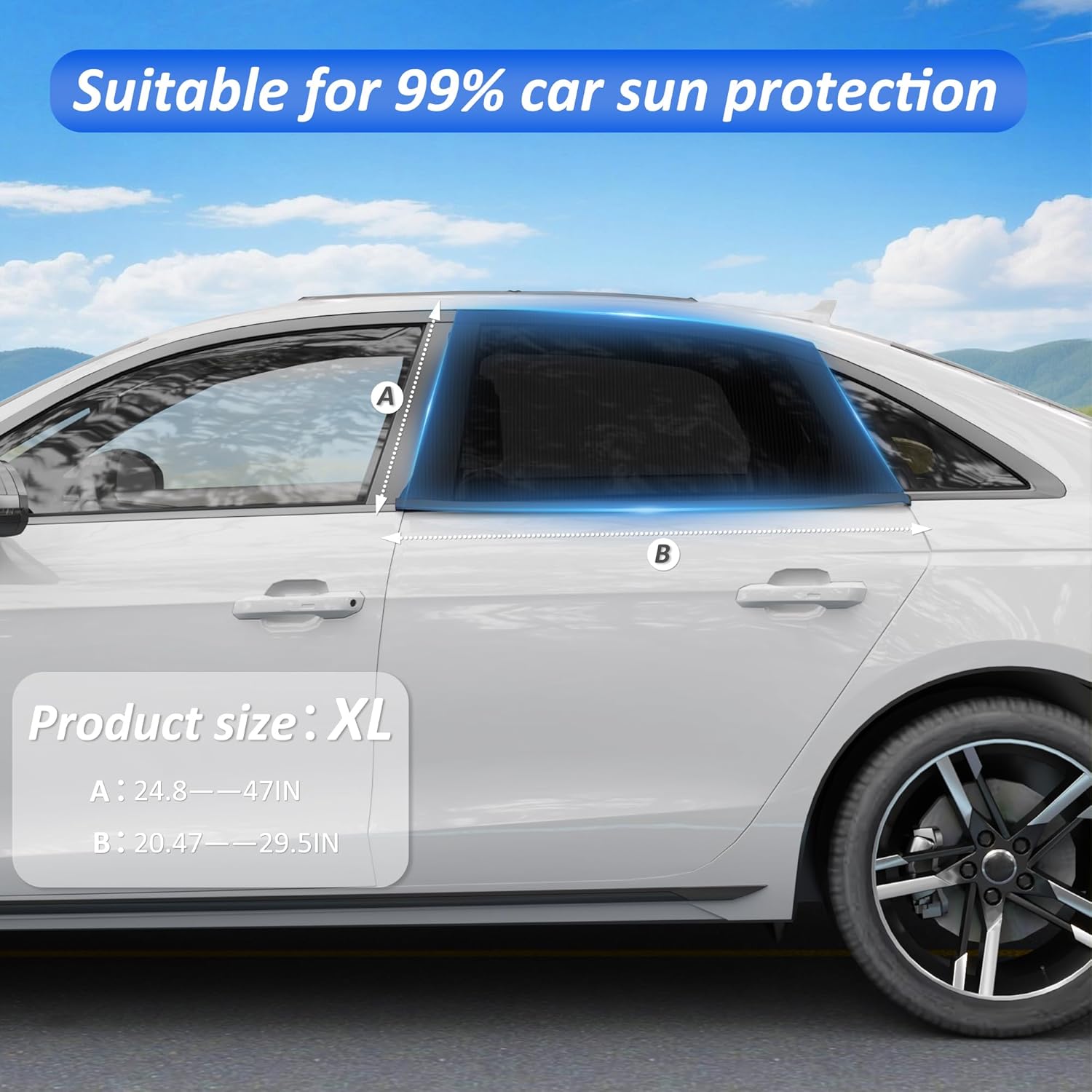 Thumbnail 2 de Vincona Car Window Shades for Baby (2 Pack) – Stretchable & Breathable Rear Window Screens for Sun, UV and Mosquito Protection (XL)