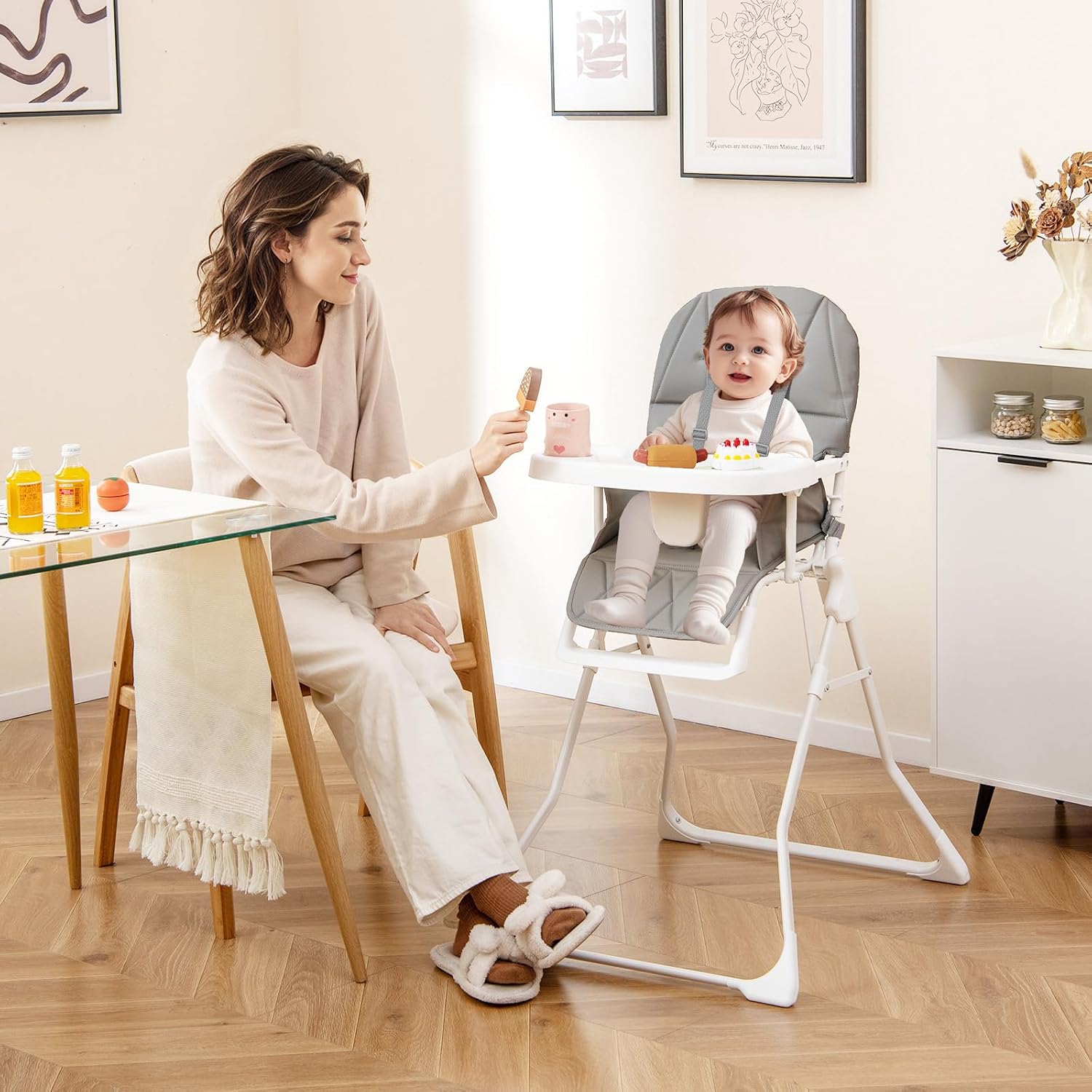 Thumbnail 1 de HONEY JOY HJ-2883-US Foldable High Chair with Adjustable Tray and PU Cushion