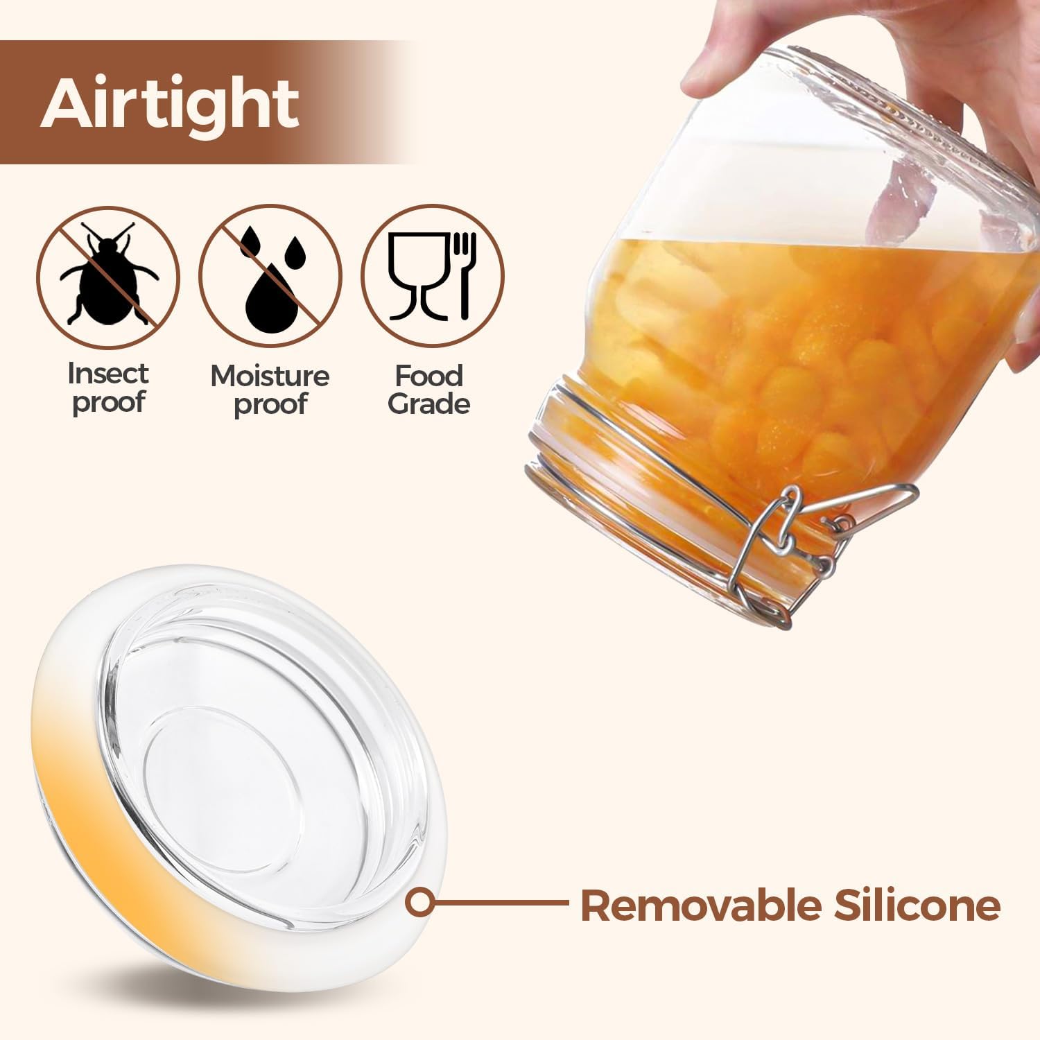 Thumbnail 4 de ComSaf Airtight Glass Storage Jars, 1 L 3 Pack with Clip-Top Lids