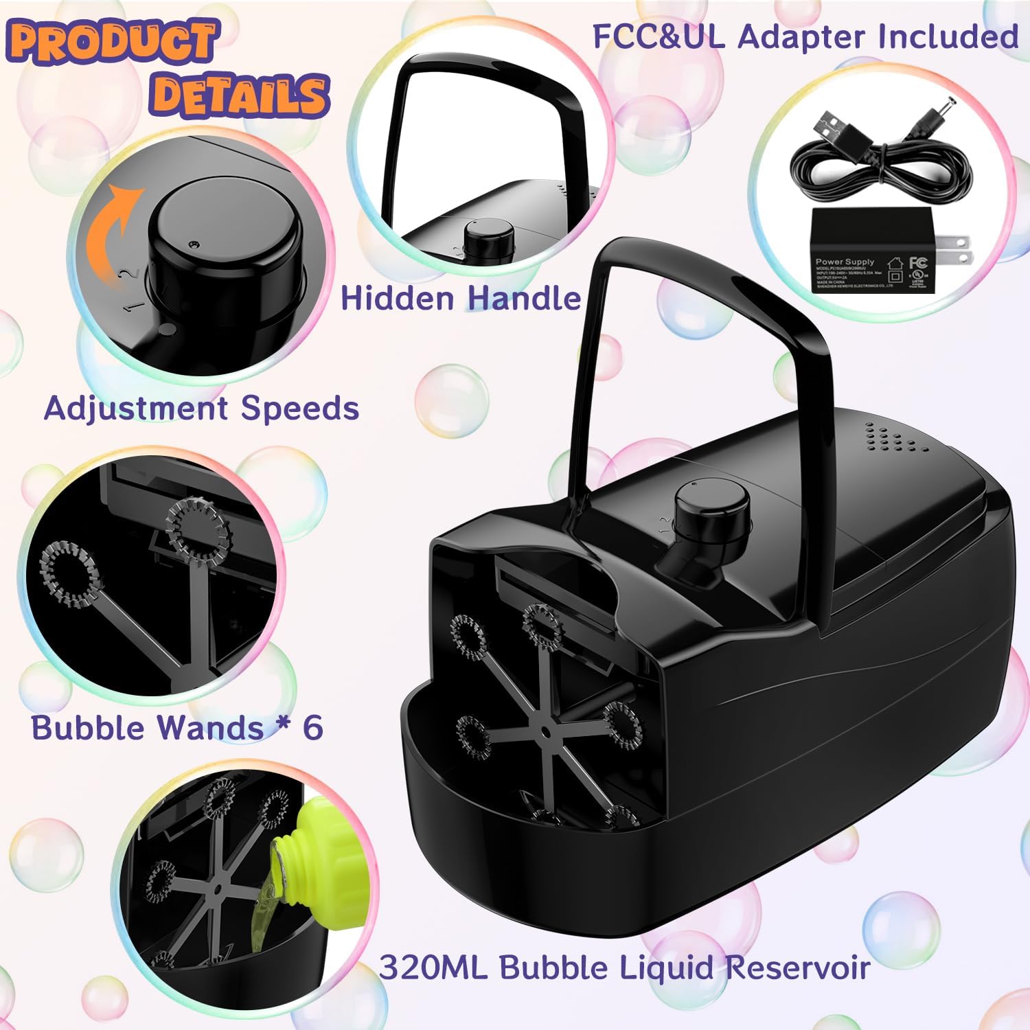 Thumbnail 6 de Sizonjoy Bubble Machine: Automatic Bubble Blower for Kids and Parties (Black)