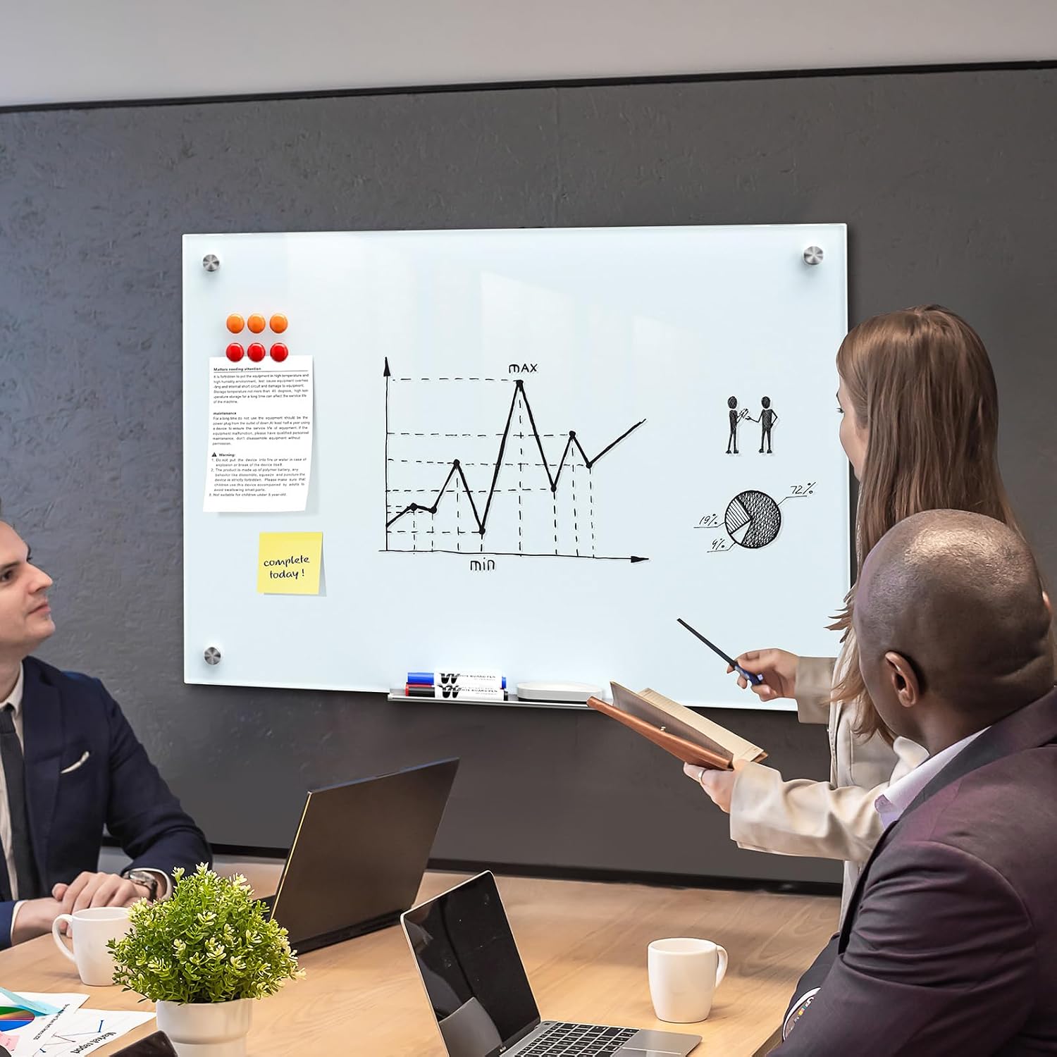 Detalle 2 de MaxGear MaxGear-W-Glass-Board-36x24 Glass Whiteboard, 36" x 24", Magnetic