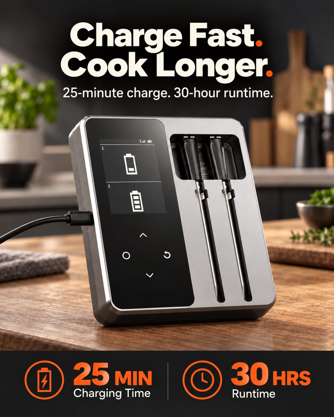 Detalle 1 de JoyBear FM200 Wireless Meat Thermometer with 2 Probes and Smart Base