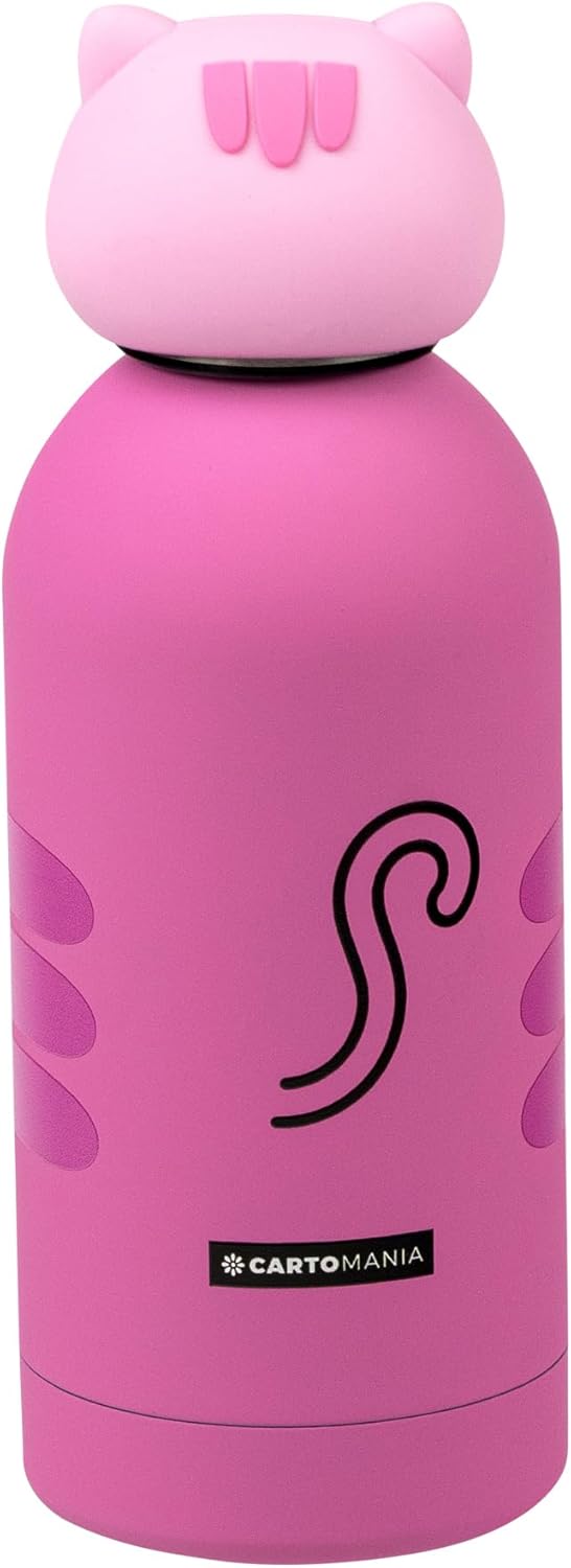 Thumbnail 1 de Cartomania Trinkflasche 350 ml – Edelstahl-Thermosflasche mit Silikondeckel, BPA-frei, rosa mit Katzen