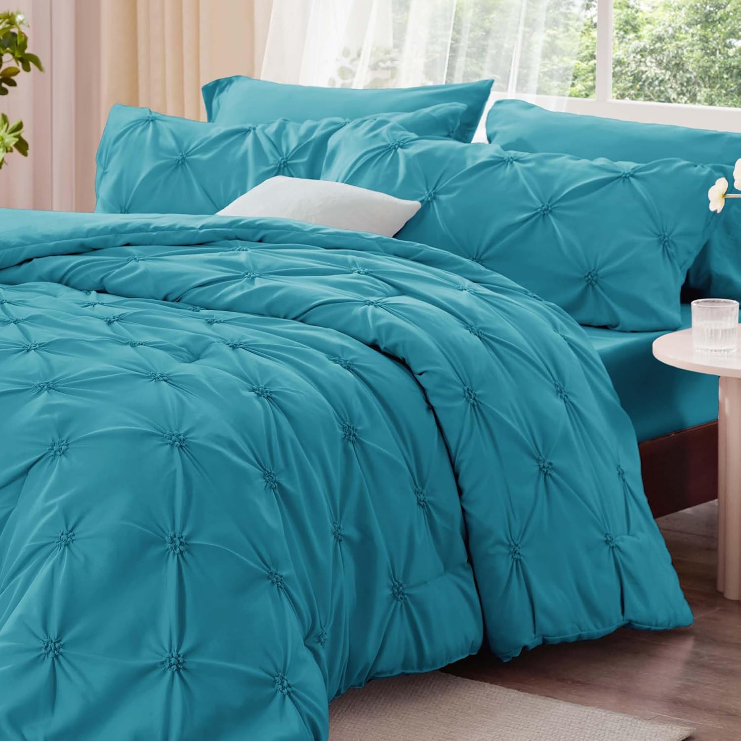 Thumbnail 1 de BEDELITE BECAB2G1 Queen Comforter Set, Teal Boho Pintuck, 3 Pieces