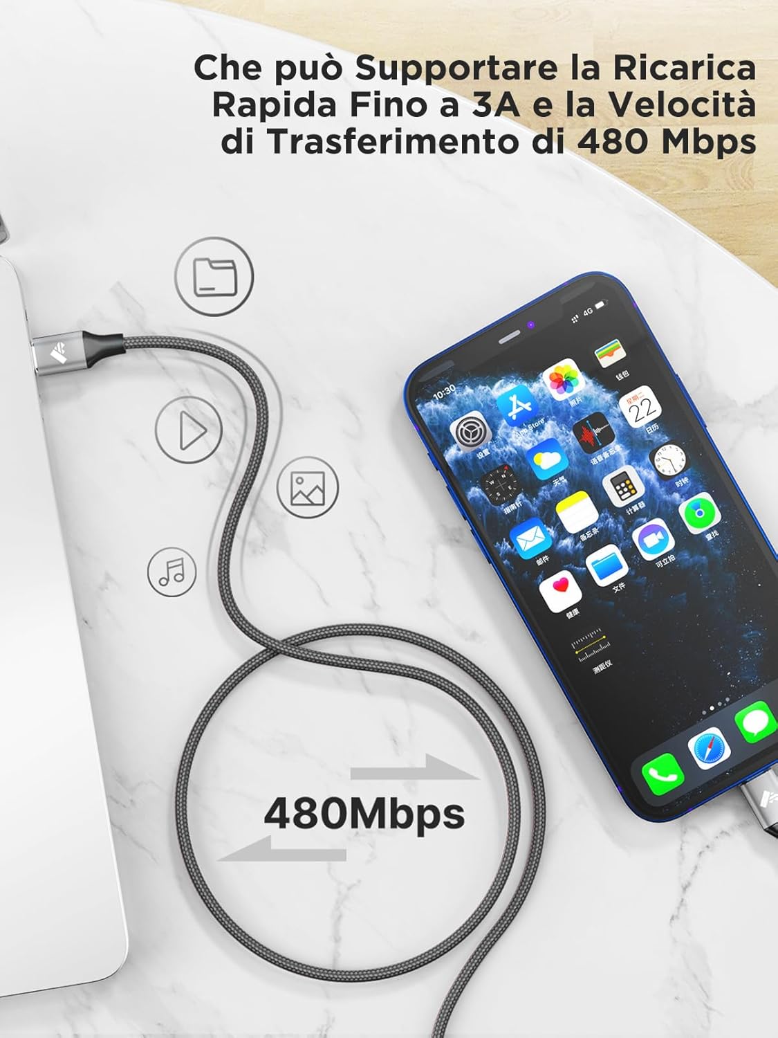 Thumbnail 5 de Aioneus cavo USB‑C a Lightning MFi certificato da 1,8 m (grigio) per iPhone e iPad