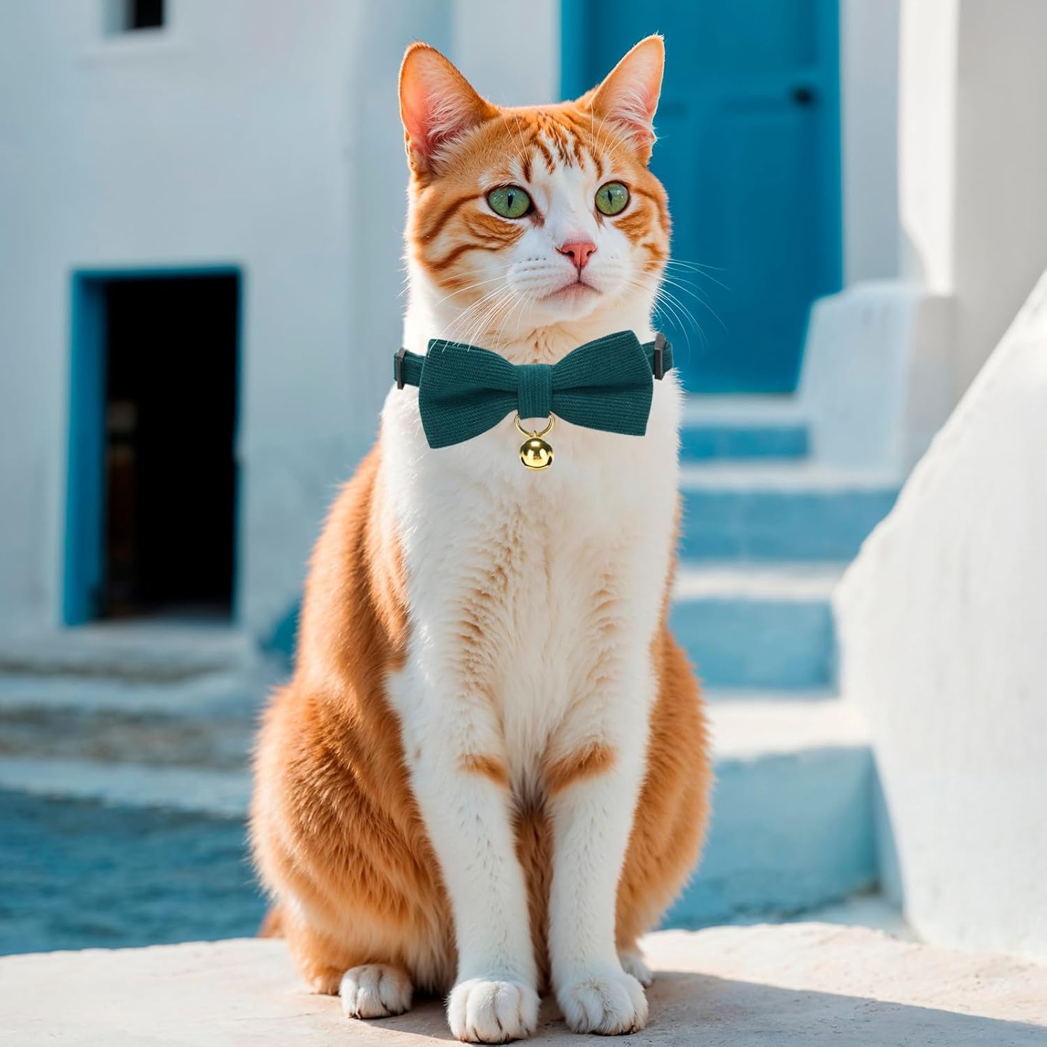 Thumbnail 1 de YUDOTE Ultra-soft natural cotton corduroy cat collar (green) with quick-release buckle and removable bow tie