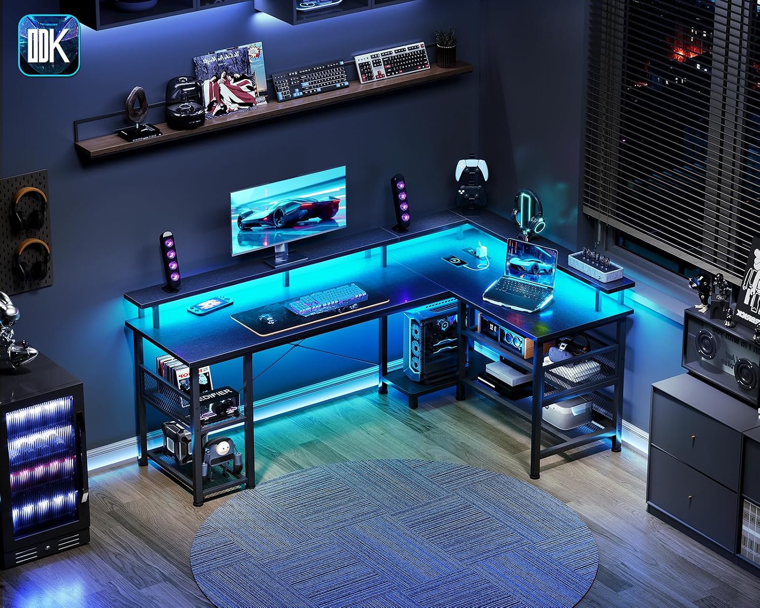 Thumbnail 6 de ODK ZJZ-SBWJDDD-N L-format gamingbord 150 × 102 cm med LED och hyllor