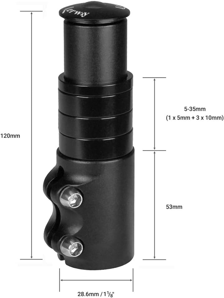Detalle de LERWAY Rallonge de Potence de vélo avec clé hexagonale pour Fourche de 28,6 mm en Aluminium Noir