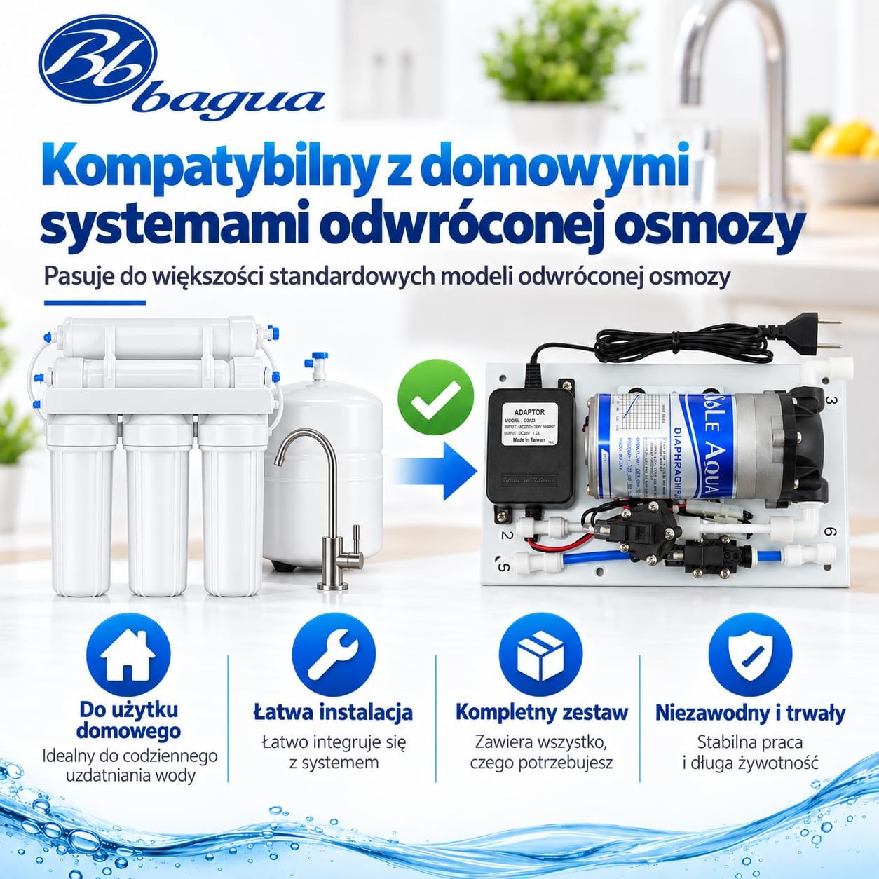 Detalle 2 de Bbagua zestaw pompy ciśnieniowej do osmozy z presostatami i transformatorem