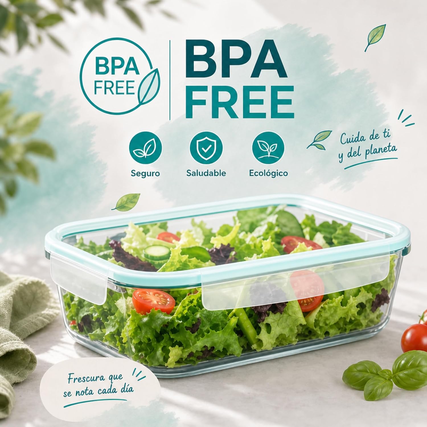 Detalle de edihome Recipientes de Cristal para alimentos, 14 piezas: set hermético con tapas y borosilicato, apto lavavajillas, congelador y microondas