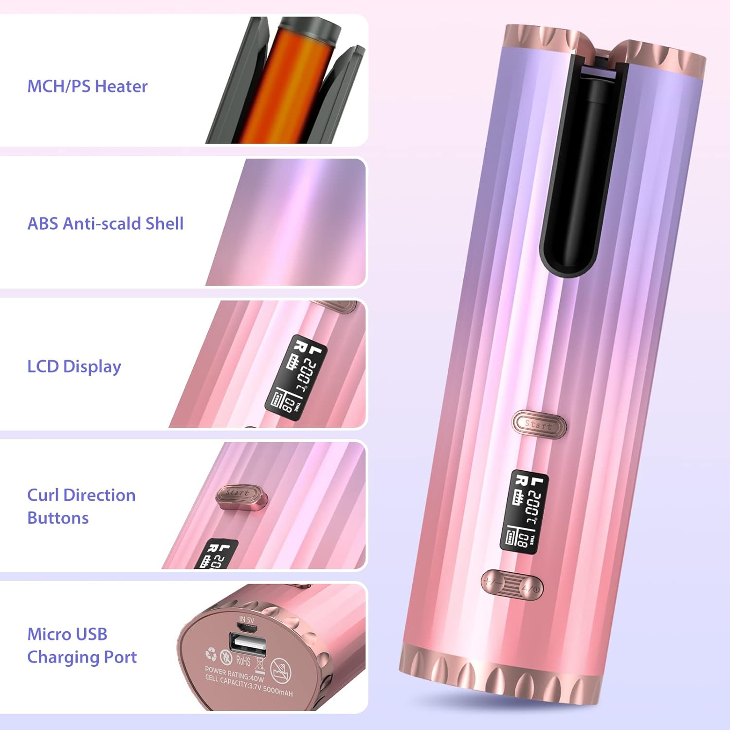 Thumbnail 6 de Automatic Cordless Curling Iron with 6 Temperature Settings and 5200mAh Battery