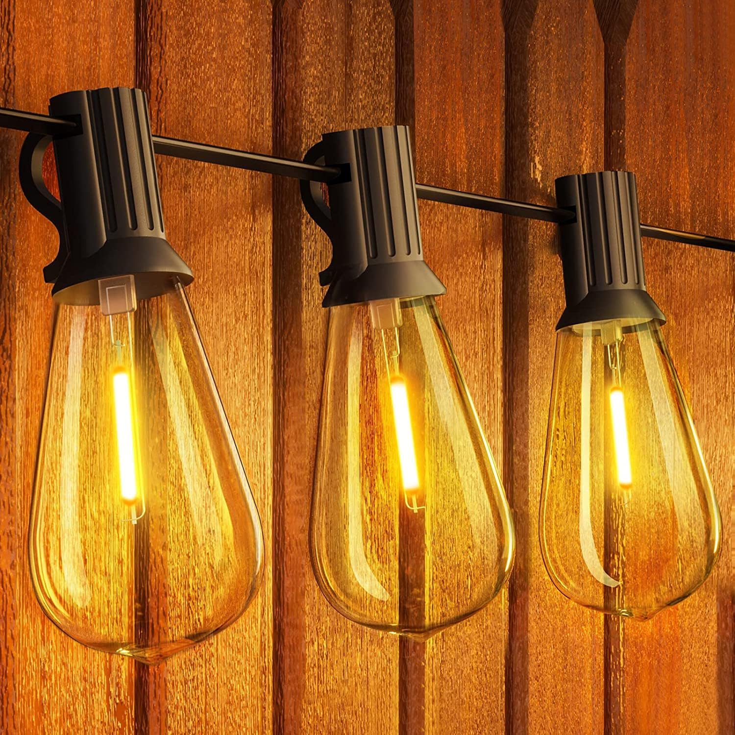 Detalle de Yuucio Catena Luminosa Esterno LED 18M - 60 prese, 30+1 lampadine ST38 in plastica PET, IP44, 2700K