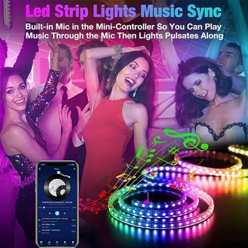 Detalle de Reemeer R-222 LED Strip Lights, 100 ft, Music Sync, App and Remote