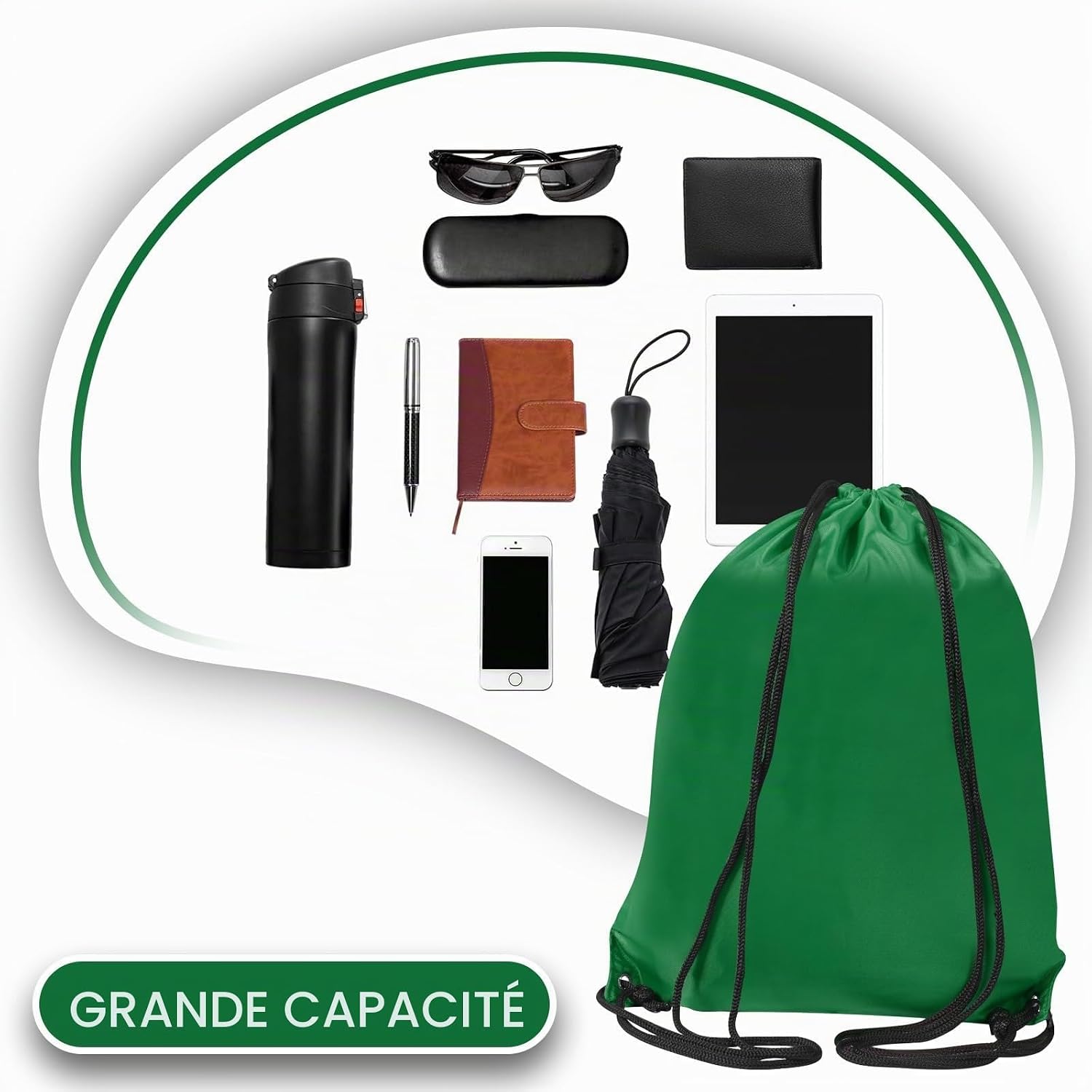 Thumbnail 5 de WESTWOOD FOX gymtas met trekkoord, 4 liter, opvouwbaar en groen