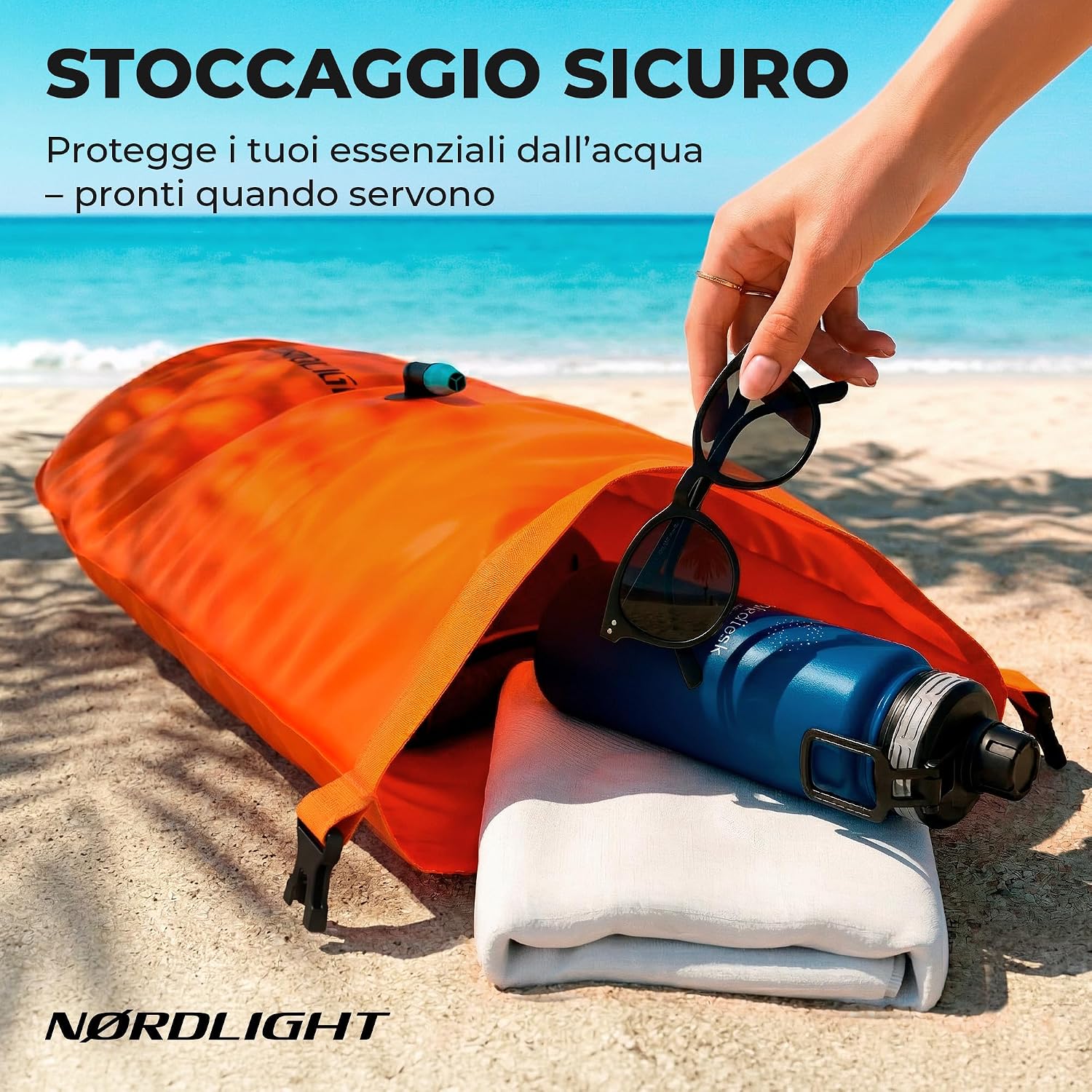 Detalle de Nordlight Boa Nuoto Acque Libere - Dry Bag Pull Buoy: sicurezza, visibilità e comodità per nuotare in acque libere