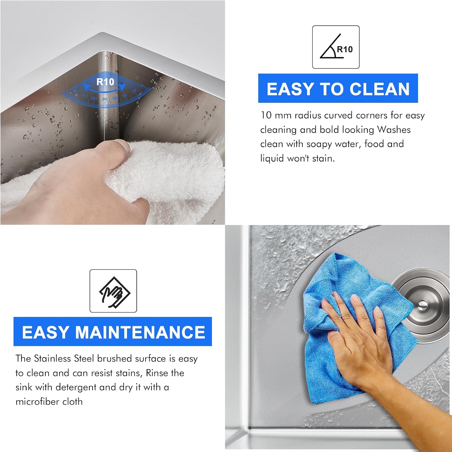Detalle 2 de MENATT Undermount Kitchen Sink, SUS304 Stainless Steel