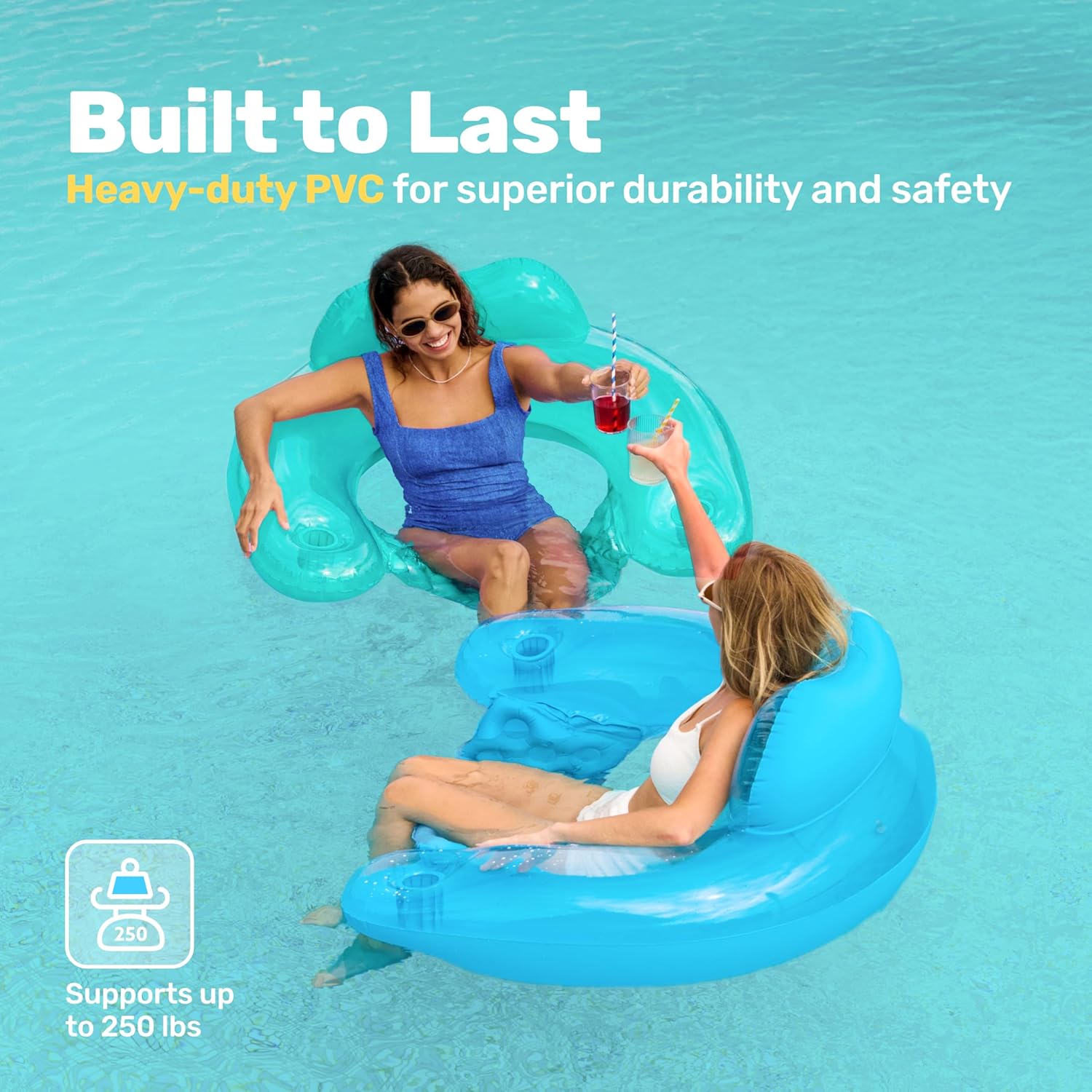 Detalle de SLOOSH Inflatable Adult Pool Float Chair (2-Pack) with Cup Holders, X-Large