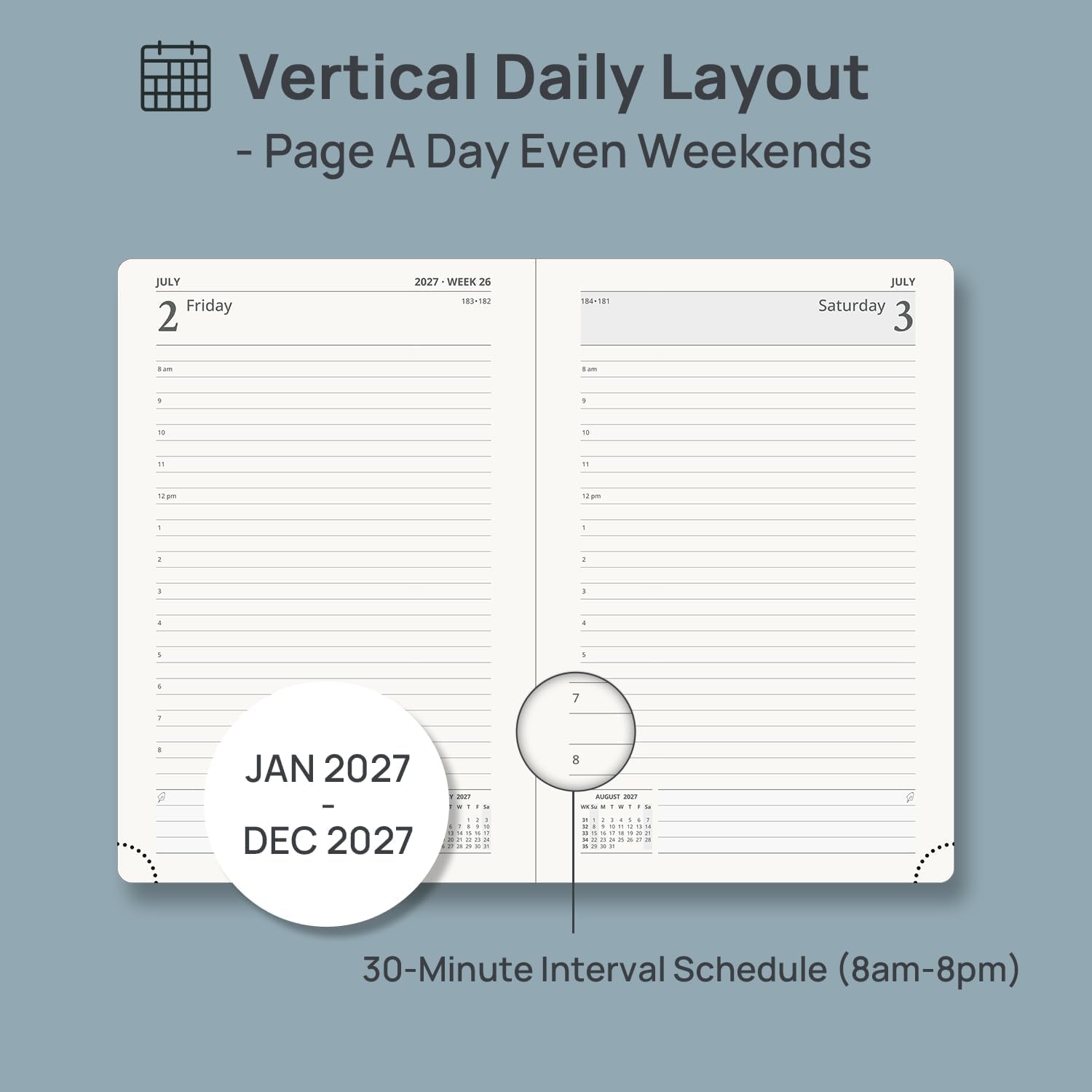 Detalle de POPRUN 2027 Daily Planner, Hardcover, Hourly Schedule, Navy Blue