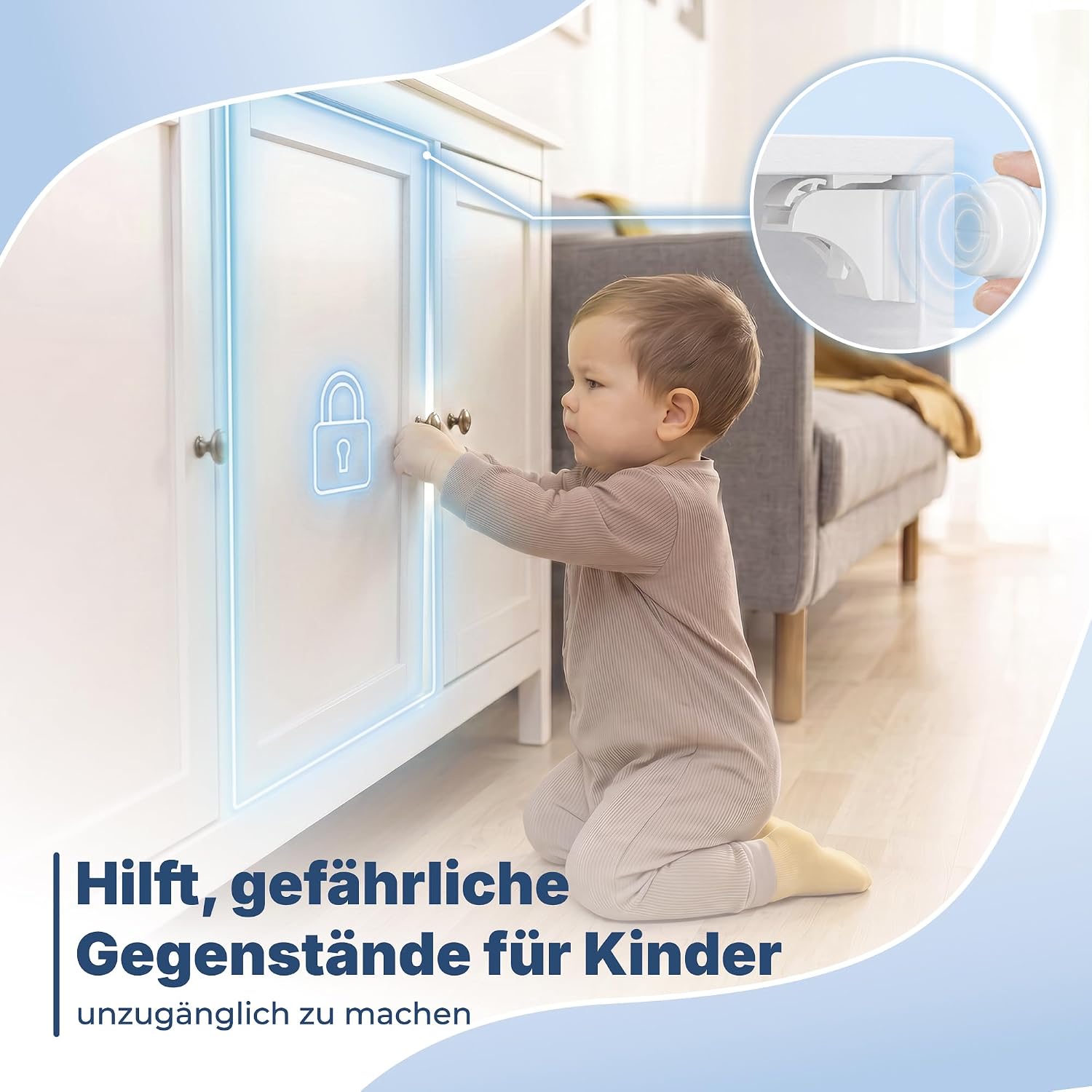 Detalle de Hoffenbach Magnetische Kindersicherung 12 Schlösser + 3 Schlüssel – unsichtbar, ohne Bohren