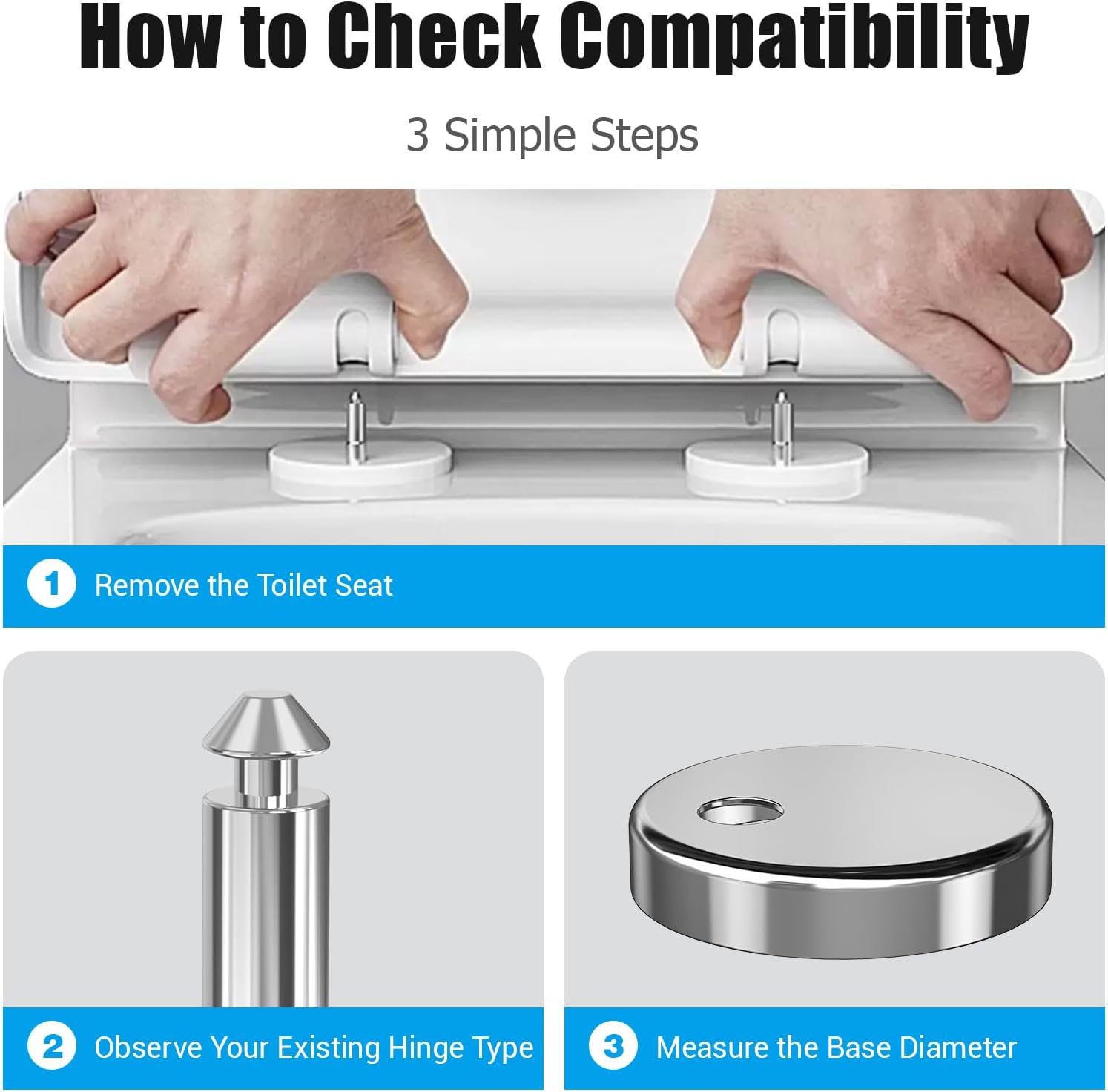 Detalle 2 de Ancable Quick Release Toilet Seat Fixings – 2 Pack Silver for UK WC (Top Fix Hinge)