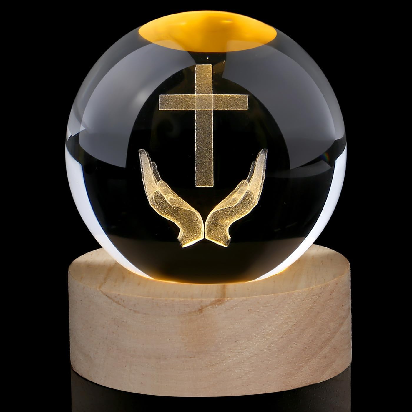 Thumbnail 6 de AWARDSEN 3D Crystal Ball Cat Ornament with Wooden Base – Subtle Night Light & Desk Decor