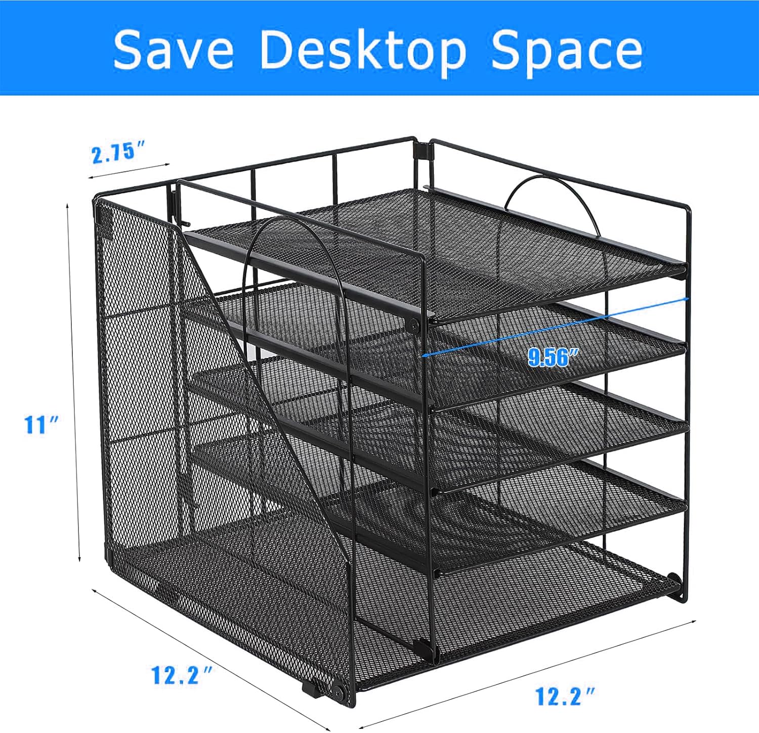 Detalle 2 de Pygocereri 5-Tier Desk Organiser with File Holder (Black) – Paper tray and magazine rack