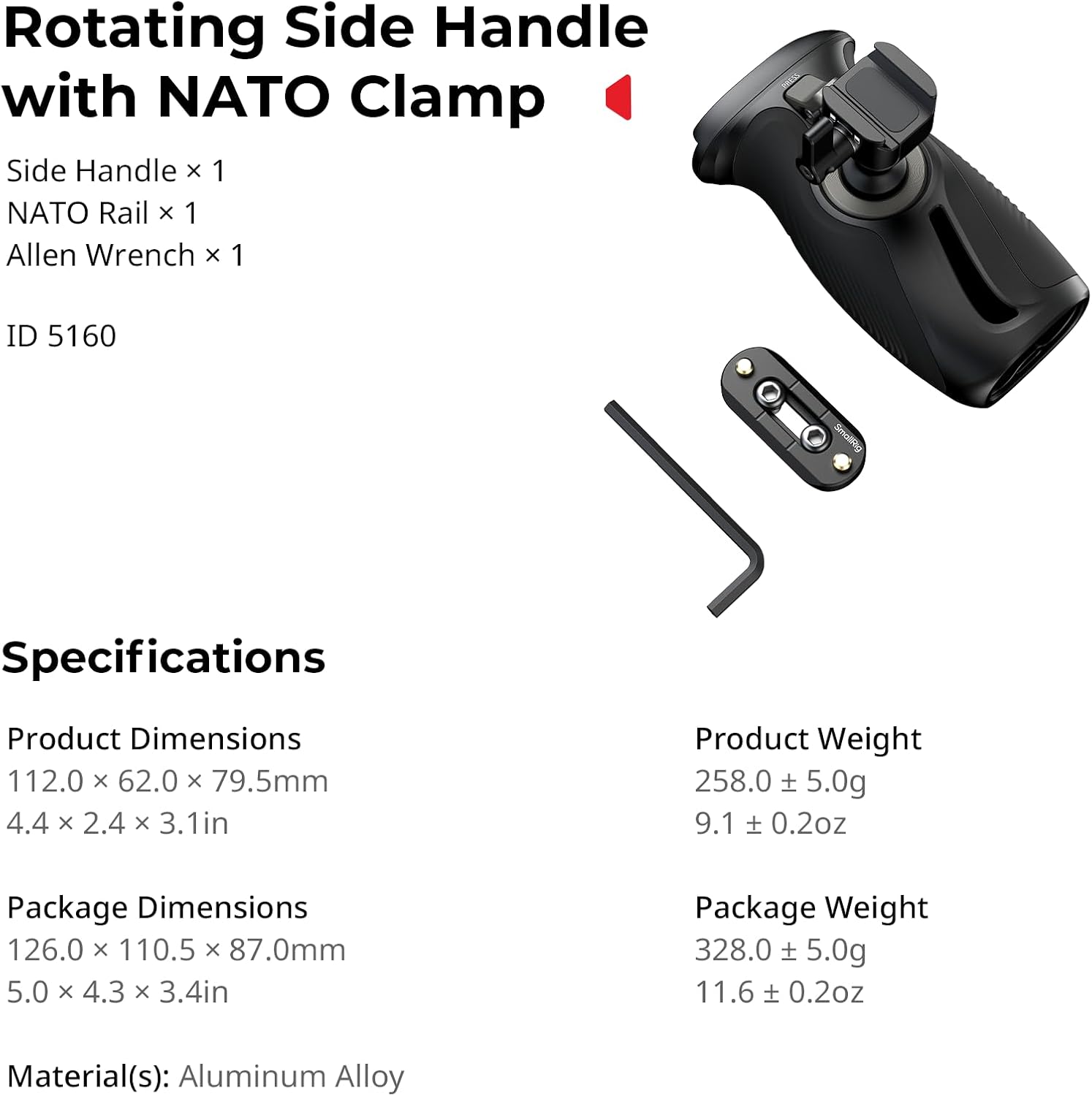 Thumbnail 6 de SMALLRIG Seitengriff mit Druckknopf und NATO-Klemme – 360° drehbar für Linke & Rechte Hand, mit rutschfestem Silikon