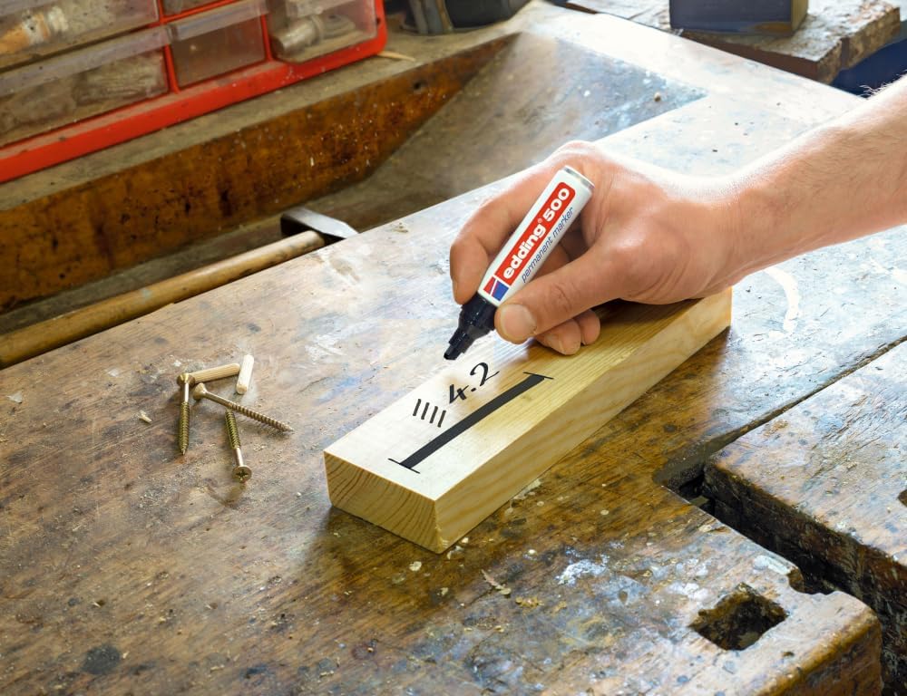 Detalle 2 de Edding 500 4-500-3-1001 permanente markers, zwart, 3 stuks, wigpunt 2-7 mm