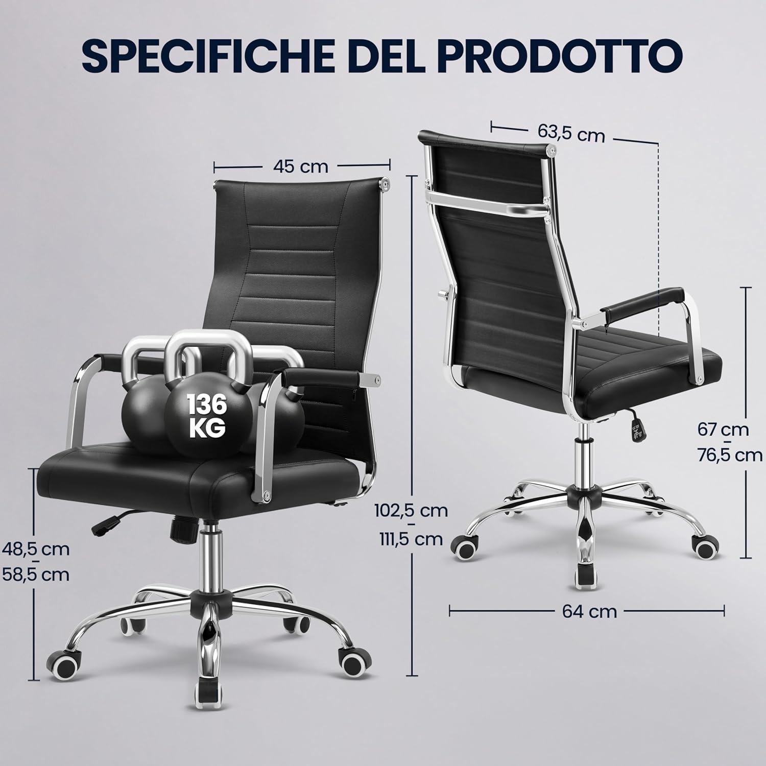 Thumbnail 2 de Yaheetech sedia da ufficio ergonomica con schienale alto reclinabile e seduta regolabile, portata 136 kg, nera
