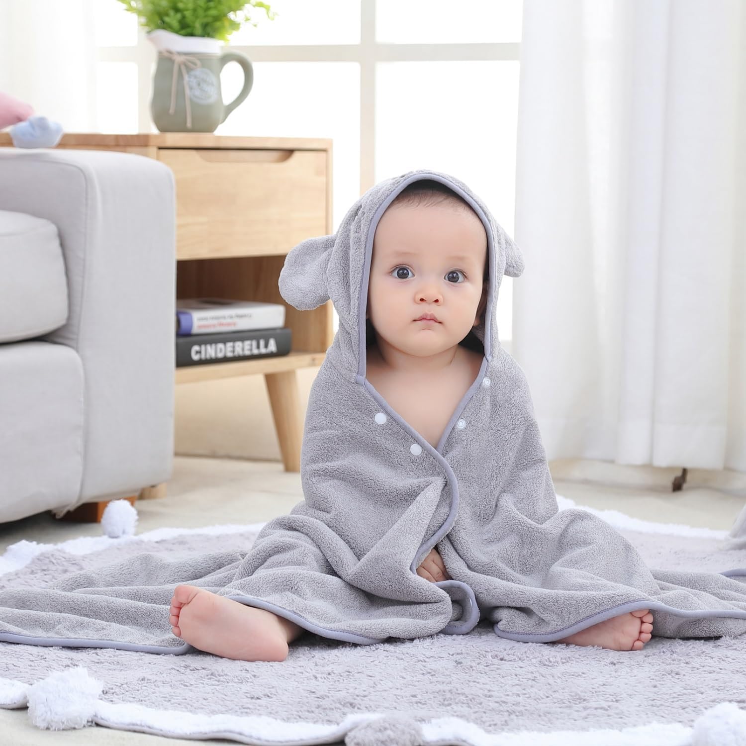Thumbnail 5 de Hilmocho Baby Hooded Bath Towel with Bear Design (110x68 cm) – Ultra-Soft Coral Velvet for Newborns to 5 Years