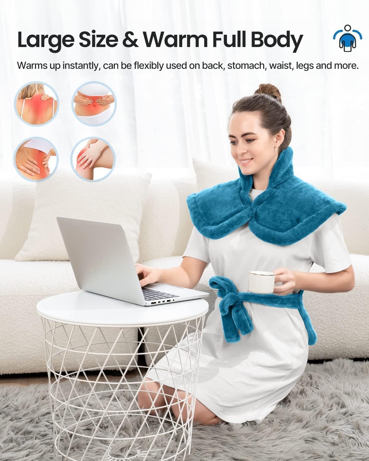 Detalle 2 de RENPHO R-HAP61 24 × 33-Inch Heating Pad, 6 Heat Settings, Blue