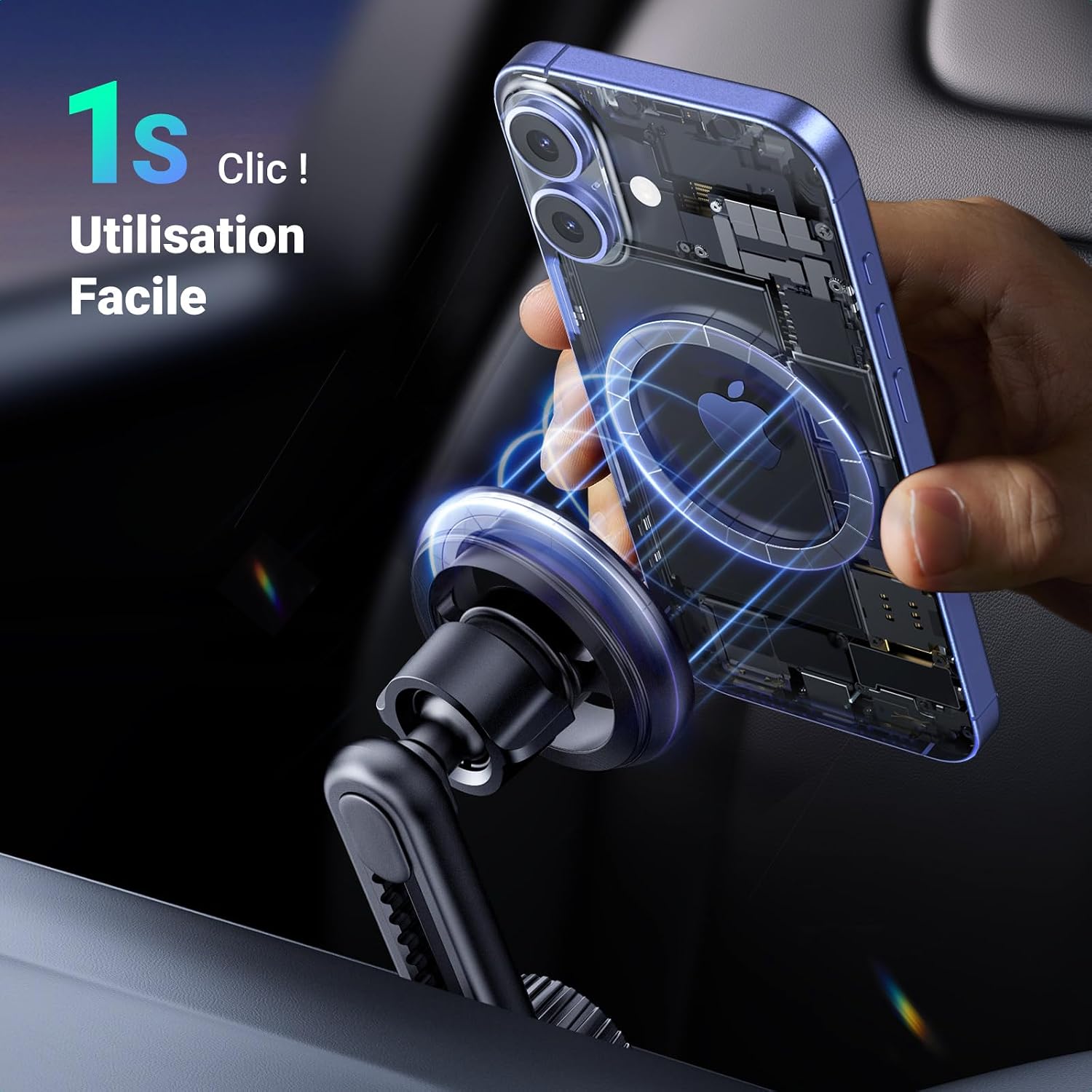 Detalle de UGREEN Support Téléphone Voiture Magnétique MagSafe — fixation solide, ajustement pratique et polyvalence