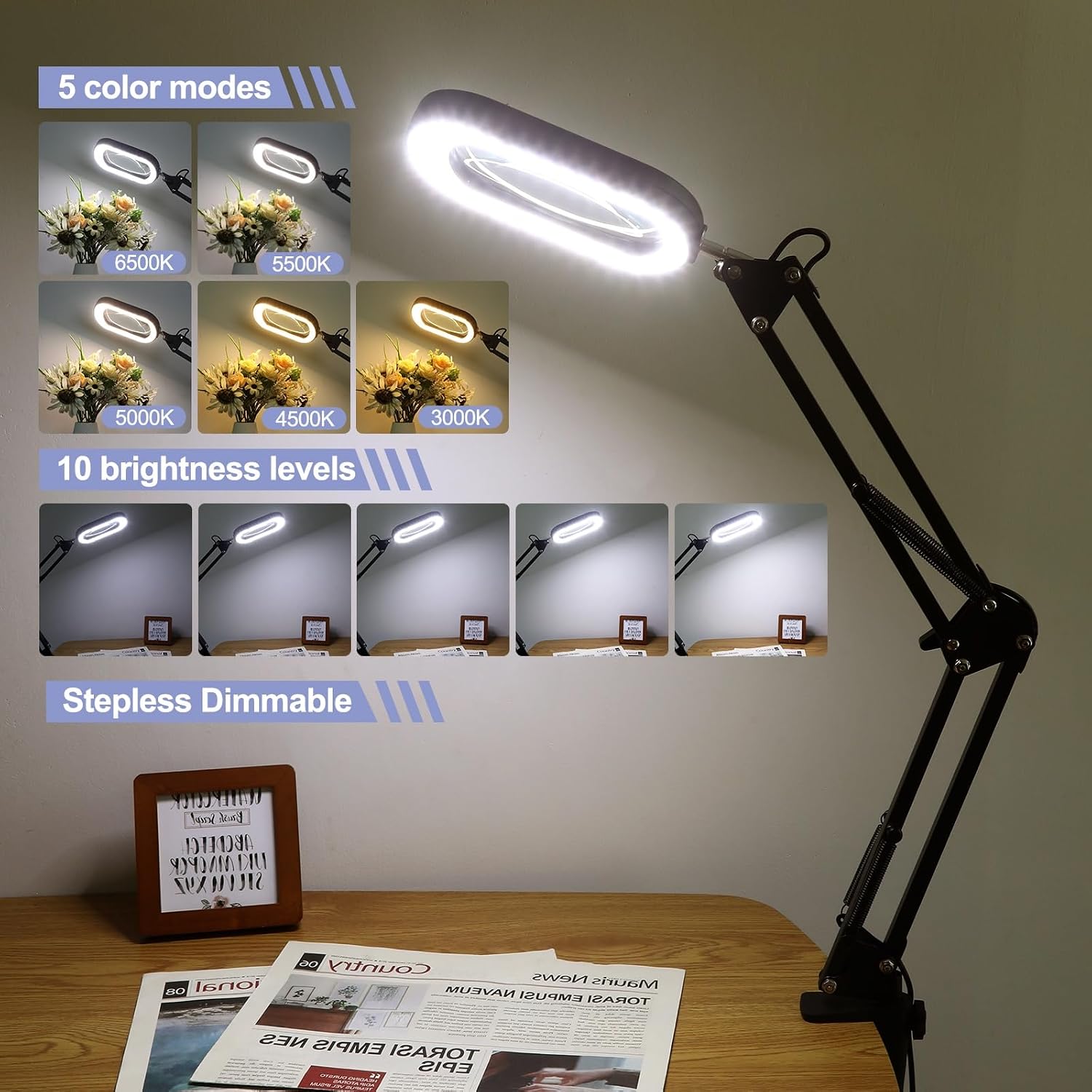 Detalle 1 de 10X Magnifying Glass with Light and Clamp