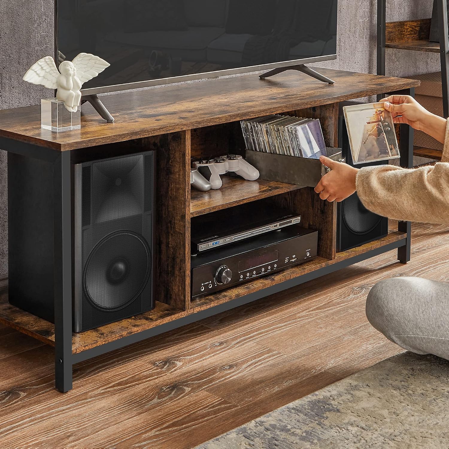 Thumbnail 6 de VASAGLE LTV060B01 TV Stand, Rustic Brown and Black with Open Shelves