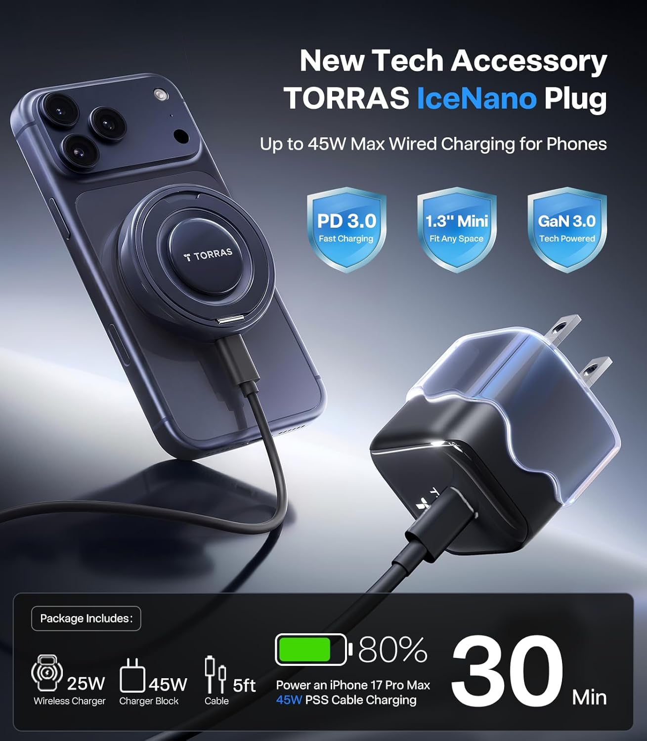 Detalle de TORRAS Qi2.2 25W Magnetic Wireless Charger Stand (Mag-Safe compatible), Black