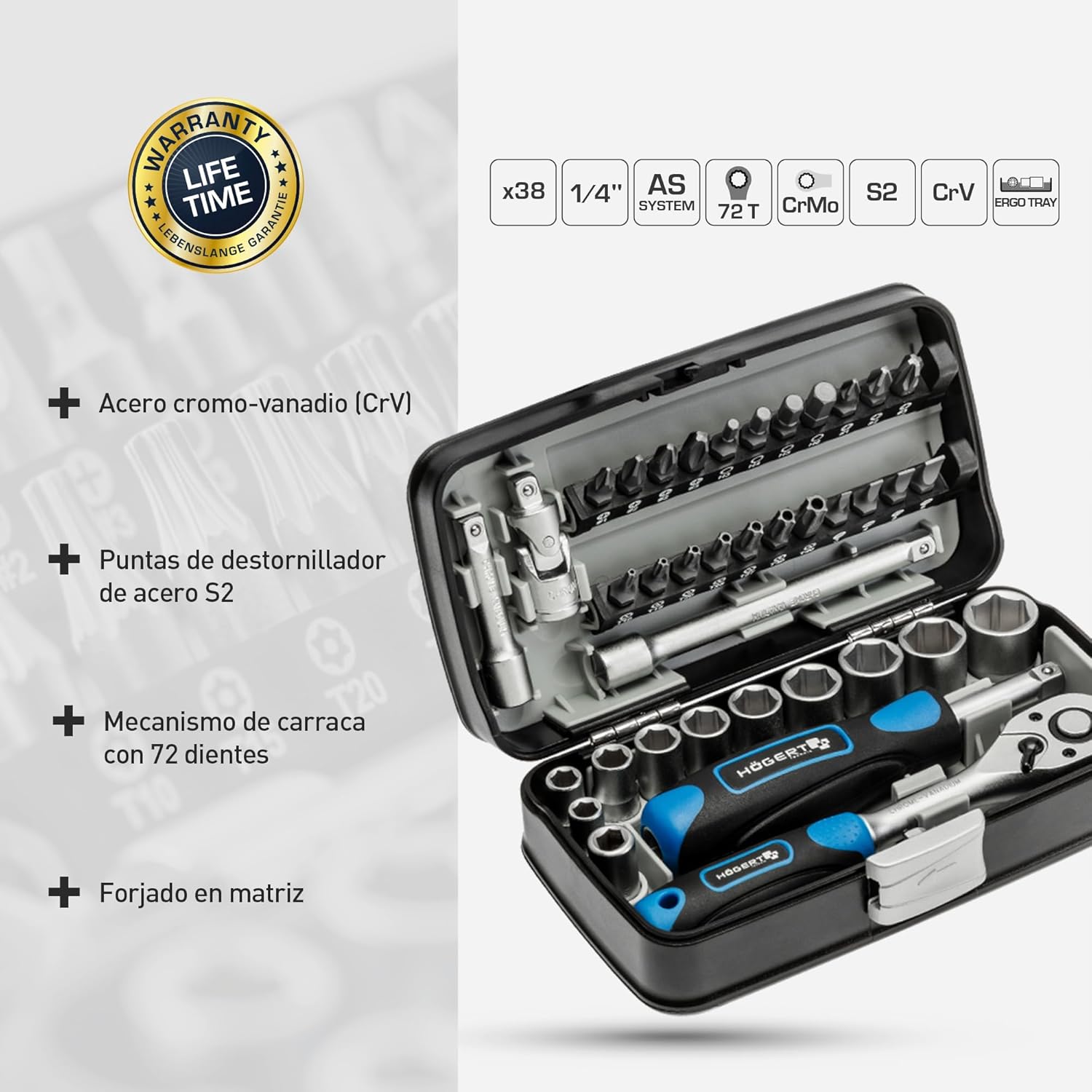Detalle 2 de Högert Technik HT1R462 38 piezas, maletín de herramientas