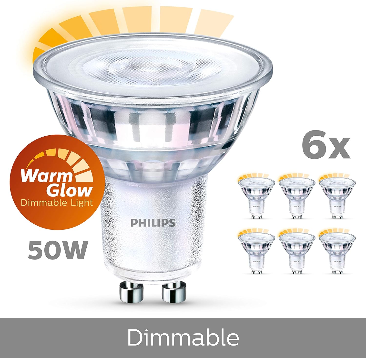 Thumbnail 6 de Philips ampoules LED GU10 C90 50 W équivalent – blanc chaud, dimmable (lot de 6)