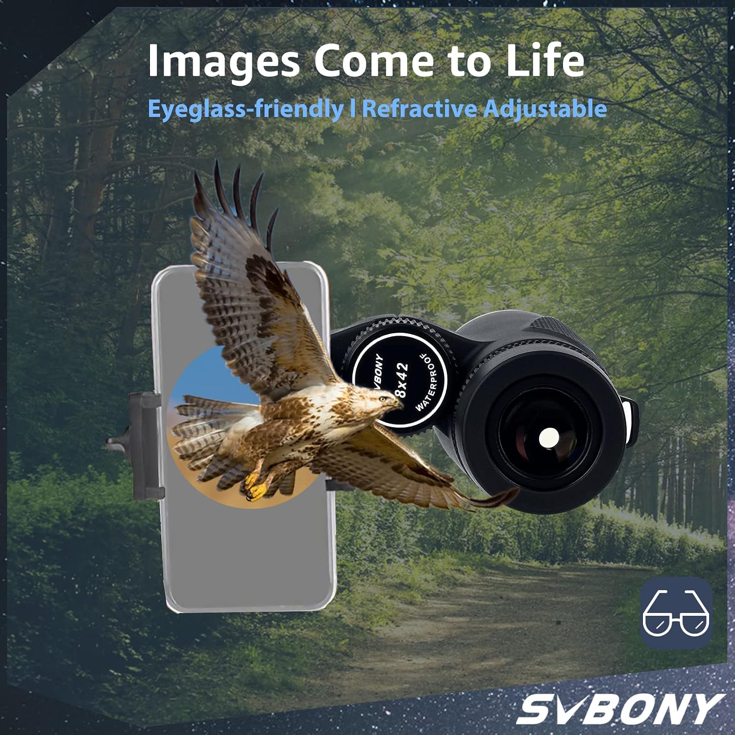 Detalle de Svbony SV202 ED 8x42 Binocolo compatto per adulti con vetro ED e FMC