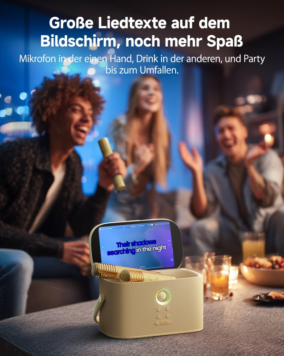 Thumbnail 1 de Ikarao Shell S2 Gold Karaoke-Maschine für Erwachsene mit Songtext-Display, 2 drahtlosen Mikrofonen und TV-Connect